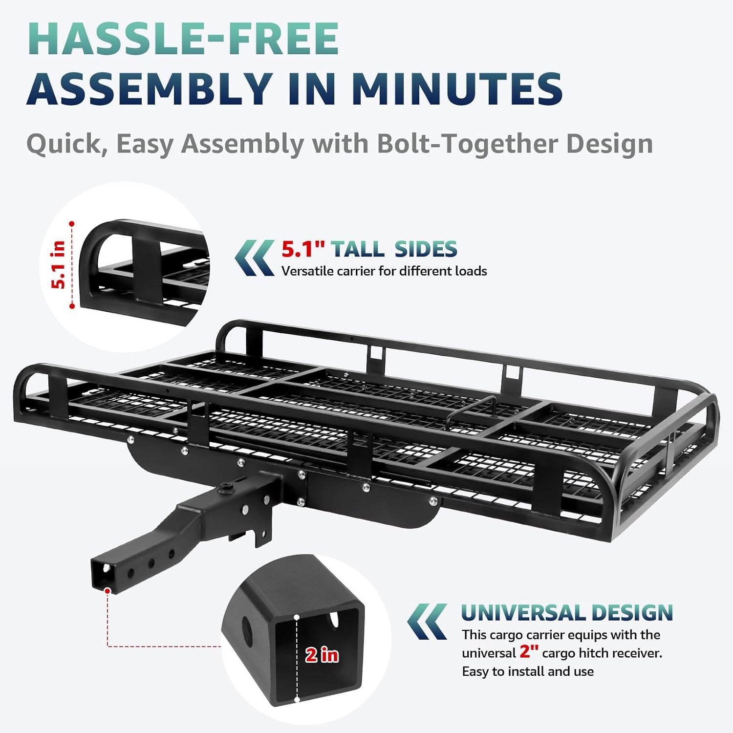 Hitch Cargo Carrier for 2 Inch Receiver, 800LB Capacity Heavy Duty Cargo Basket, Includes Folding Ramp, Stabilizer and Tie-Down Straps, Folding Platform for Truck SUV Van