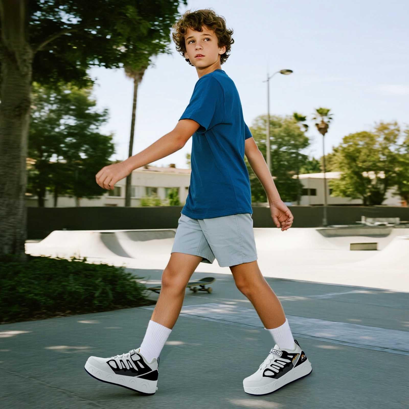 Zapatillas con Ruedas Niña Niño 4 Ruedas EXTRAÍBLES - Zapatos Patines Convertibles para Skate, 2/4 Ruedas - Talla 30-38 EU - Regalo Infantil (Azul/Rosa/Blanco)