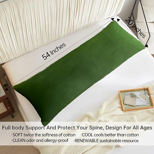 Miniatura 2 de BedTreat Almohada de cuerpo grande con funda de almohada verde, almohada de cuerpo completo para adultos, almohada larga de 20 x 54 pulgadas para