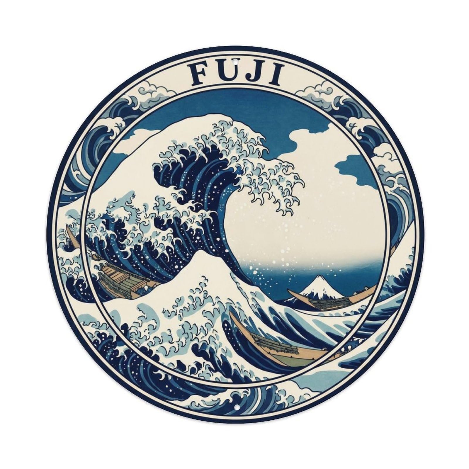Olyhtr 8X8inch Classic Style Fuji Great Wave Landmark Travel Prussian White Japan Metal Tin Sign