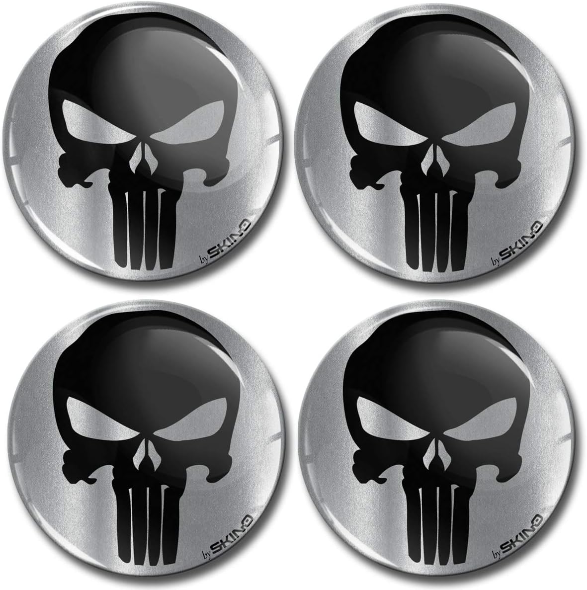 Biomar Labs® 4 x 65mm 3D Domed Car Wheel Centre Rims Hub Skull Punisher Stickers Decals For Caps Vehicle Auto Tuning Emblem A 7965