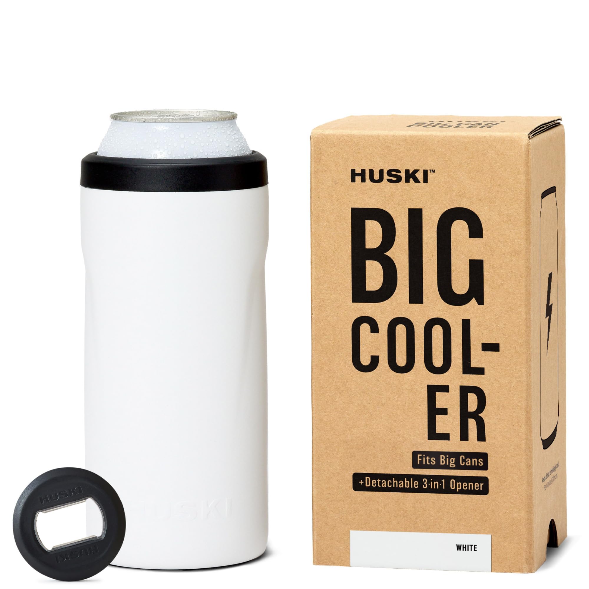 Huski Big Can Cooler | NEW | Premium 440ml & 500ml Beer & Energy Drink Cooler with Detachable 3-in-1 Opener | Triple Insulated | Keeps Cans up to 10x Colder | Doubles as a Tumbler (White)