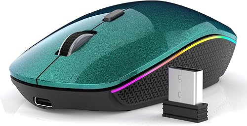 FENISIO Ratón inalámbrico, mouse USB para computadora recargable de 2.4 G, mouse inalámbrico óptico ultra silencioso, ergonómico con