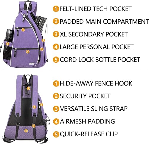 Miniatura 6 de Sucipi Bolsa de pickleball - Mochila de pickleball para hombres y mujeres, bolsa ajustable con gancho para cerca, gran capacidadbolsillo de seguridad
