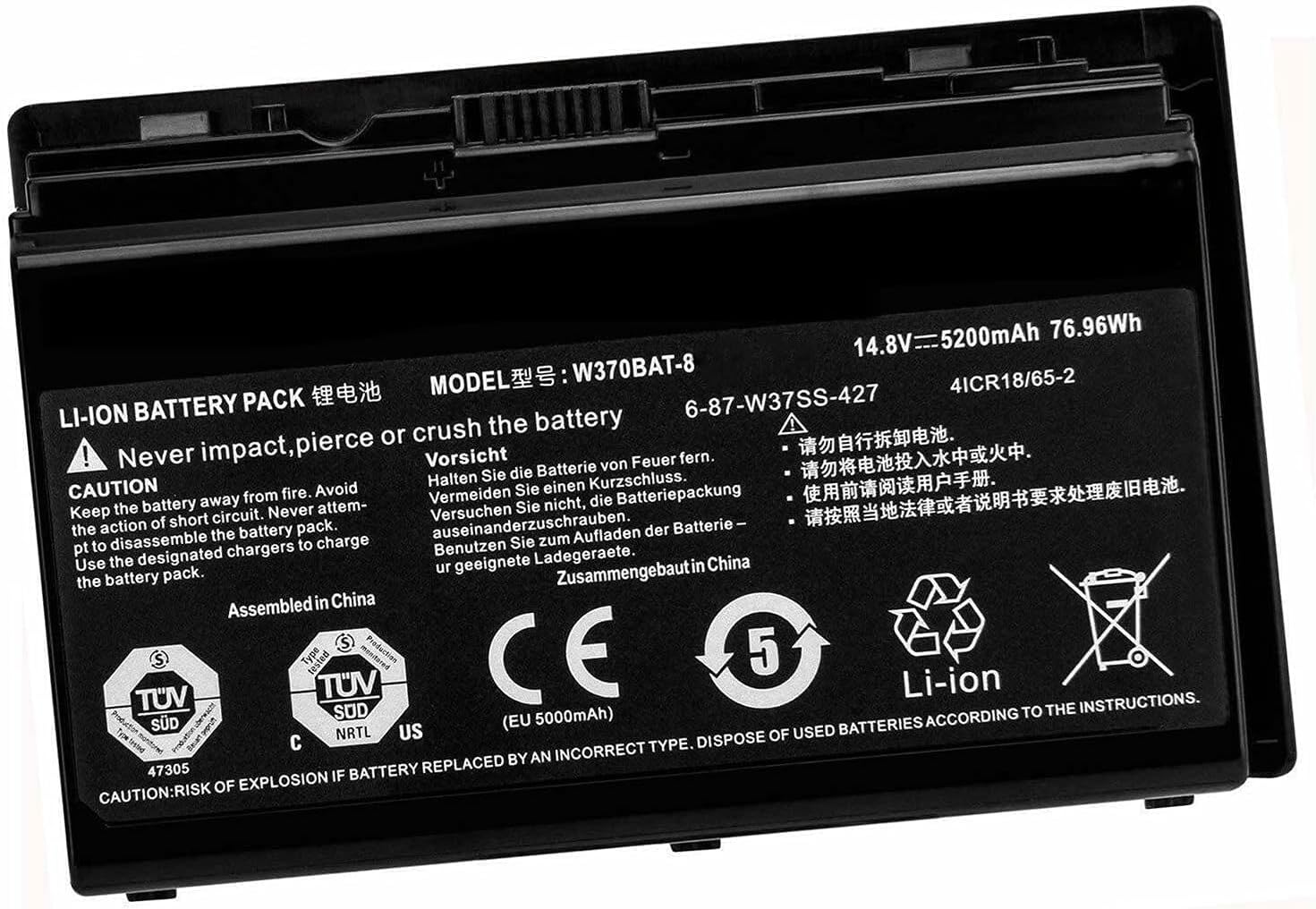 76.96WH 5200mAh 14.8V W370BAT-8 Laptop Battery Compatible with Clevo W350et W350etq W370et Sager Np6350 Np6370 Schenker Xmg A522 A722 Series 6-87-w370s-4271K590S K650C K750S