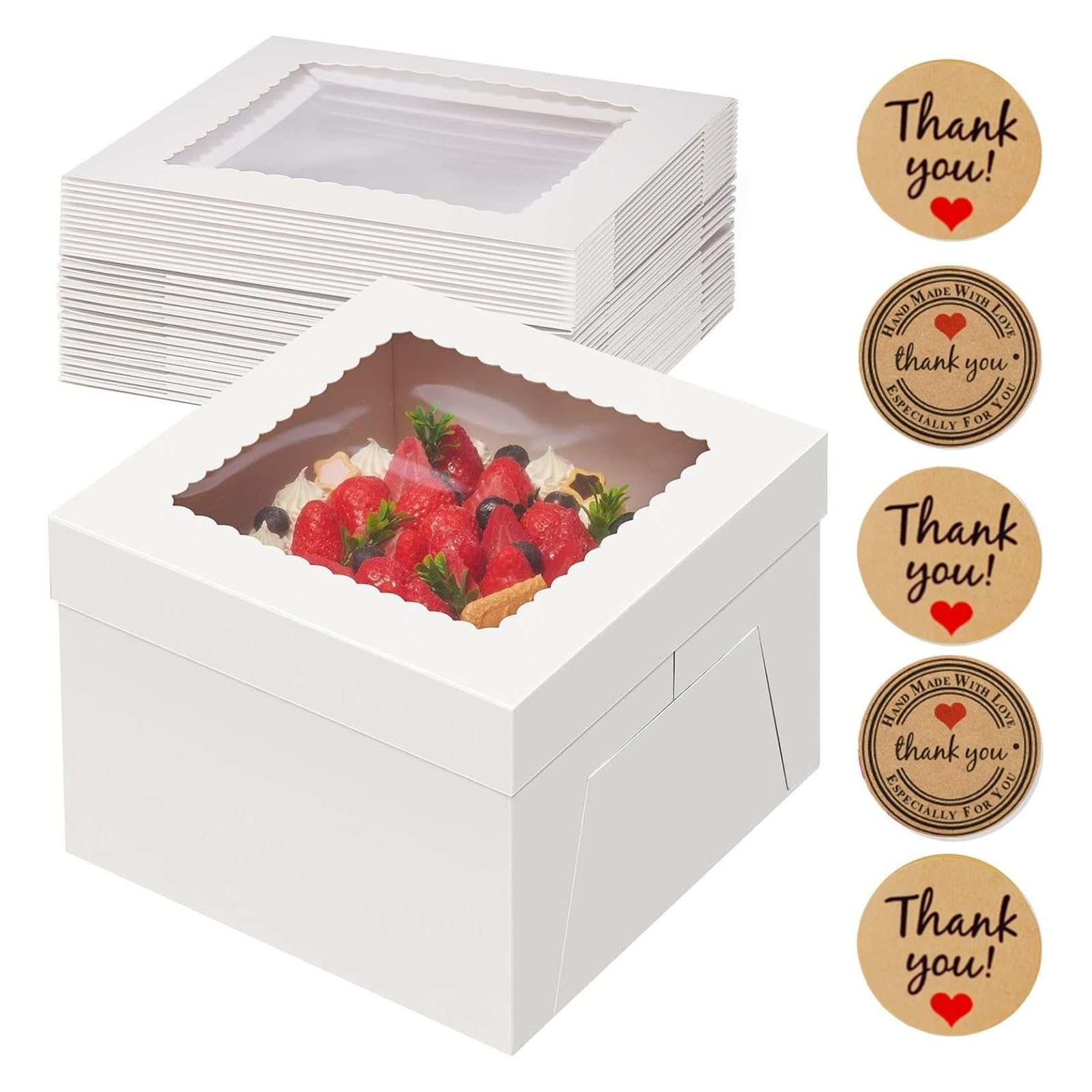 Cajas Para Tartas 6/12/24 Uds Cajas For Pasteles, Caja For Blanca De 8x8x8 Pulgadas Con Ventana, Cuadrada Cartón For For Suministros Decoración para Cumpleaños(24pcs)