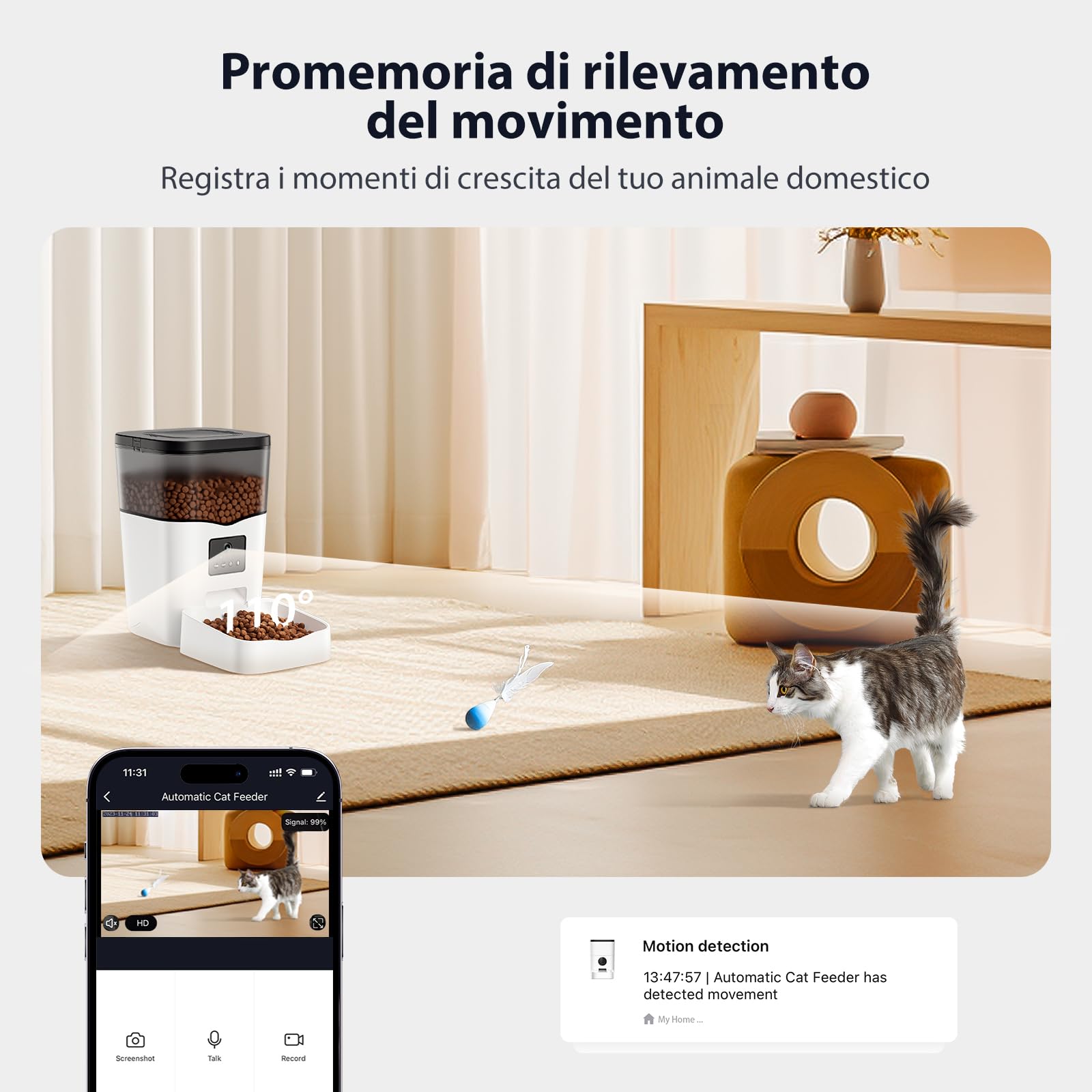 IMIPAW Distributore Automatico Cibo Gatti 5G WiFi con Telecamera, 1080P HD, Tecnologia Anti Intasamento, Dispenser Automatico Cibo per Animali con Controllo APP (Bianco, 3L)
