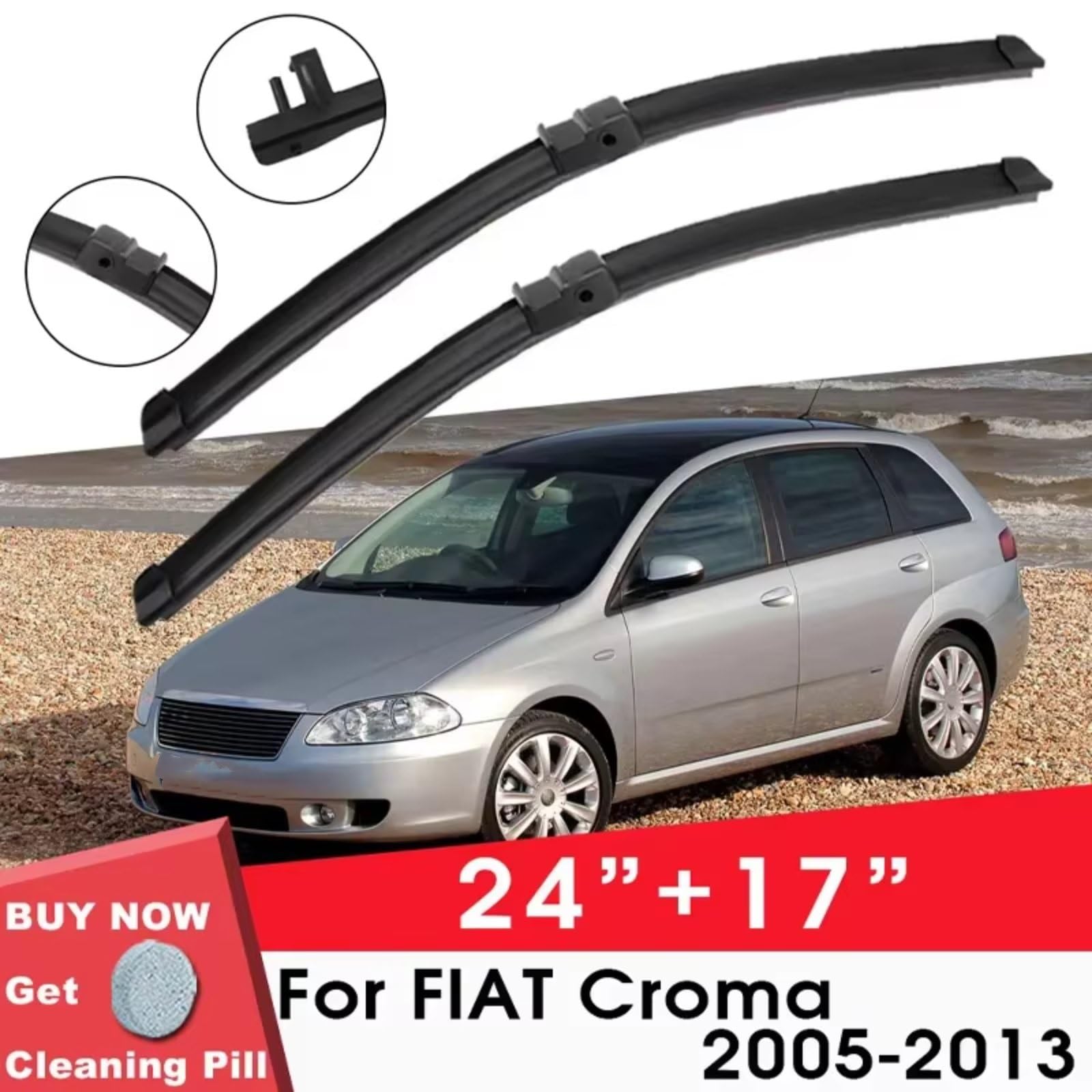 tergicristalli Compatibile Con Fiat Per Croma 2005 2006 2007 2008 2009 2010 2011 2012 2013 24"+17" Auto Parabrezza Anteriore Parabrezza Gomma Silicone Gel Ricarica Tergicristalli Spazzole