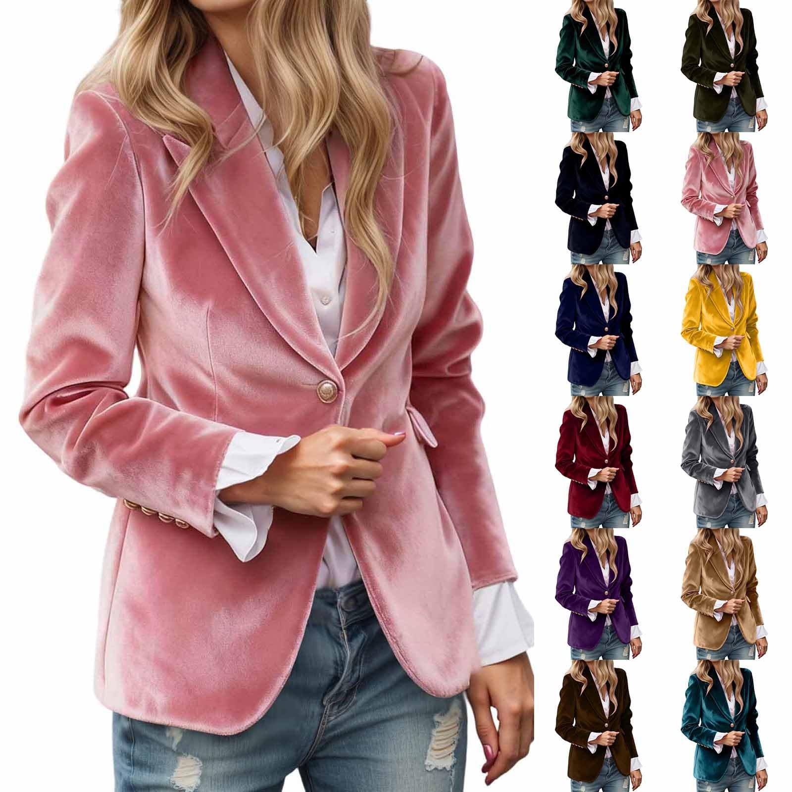 JiXiang Blazers for Women Trendy Business Casual Button Down Velvet Jacket Winter Elegant Coats Notch Lapel Work Office