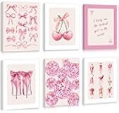HPNIUB Trendy Pink Bows Girly Wall Art, Cherry Preppy Poster, Set of 6 Piece (8x10inch,Framed) College Apartment Inspirational Wall Decor, Watercolor Coquette Room Decor for Bedroom Women Room