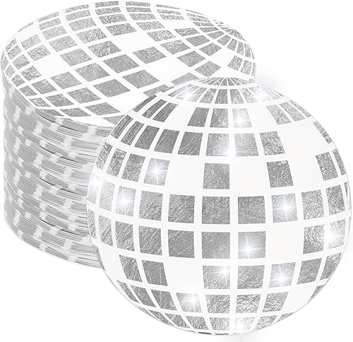 Whaline Paquete de 100 servilletas de discoteca de bola de disco de los años 70, suministros de fiesta de disco de papel plateado, servilletas
