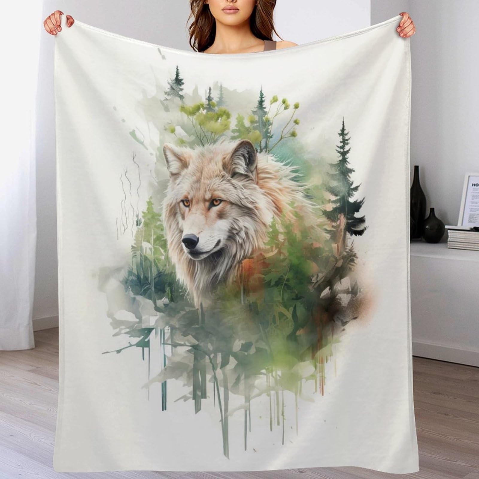 Couverture de canapé loup 3D : cadeau plaid flanelle 130x150cm pour garçons et adultes