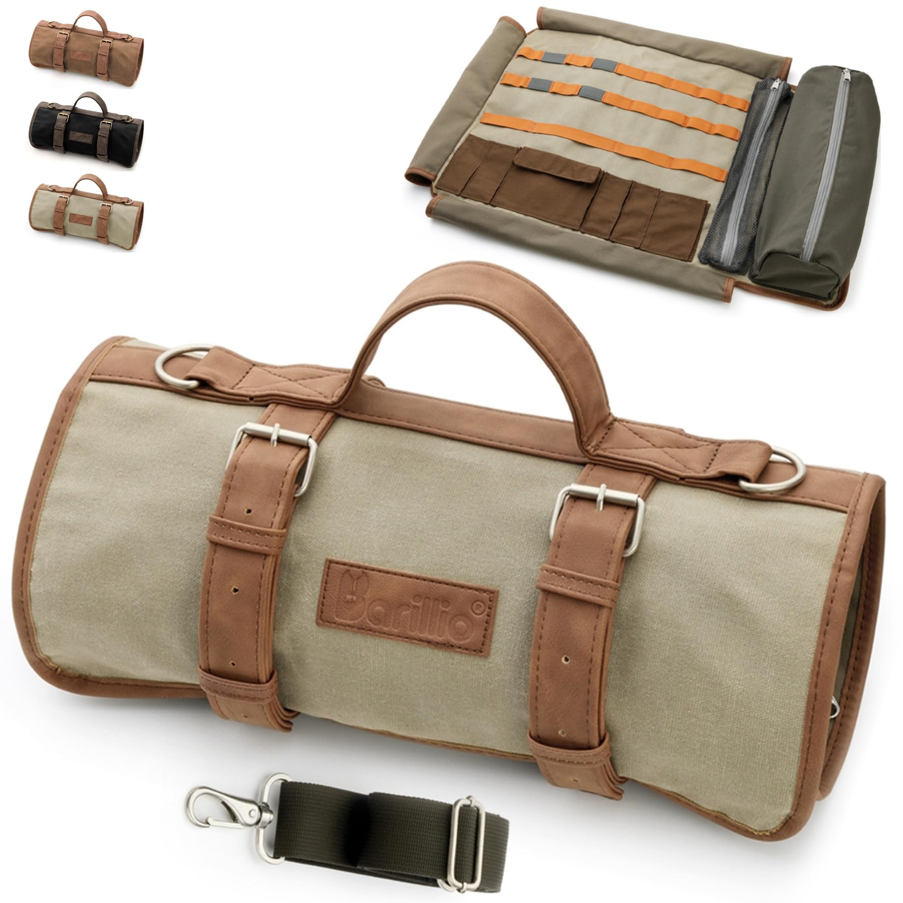 Barillio Bartender Bag (No Tools) - Stylish, Wax Canvas, Roll Up Travel Bar Bag, Cocktail Shaker Set with Carry Bar Tool and Shoulder Strap - Portable Travel Bartender Bag