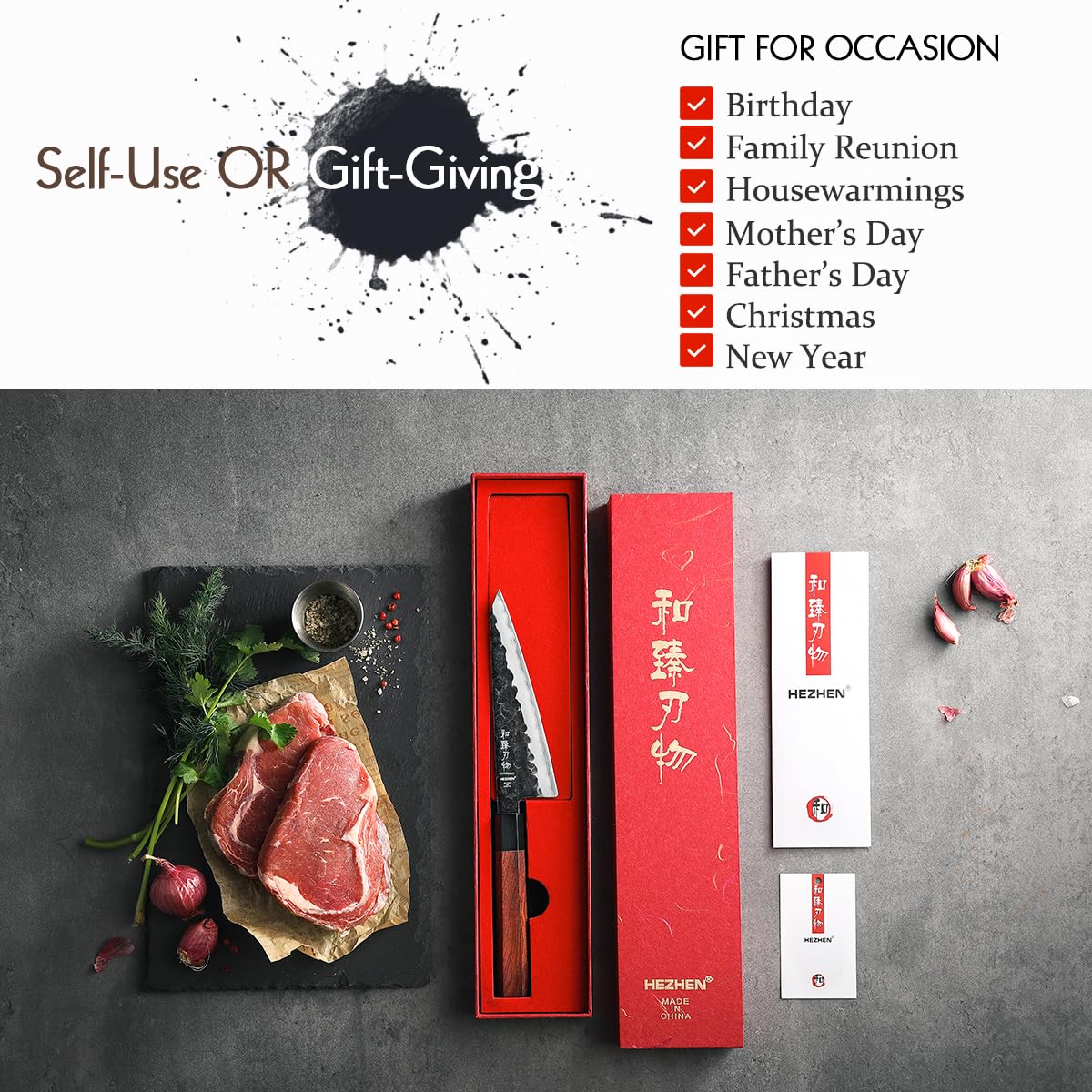 HEZHEN Acciaio Placcato Honesuki Coltello Universale, Affilato Come un Rasoio Coltello da Cucina Piccolo,Coltello da Spelucchino Taglio di Frutta e Verdura, Manico Ottagonale in Legno Rosso