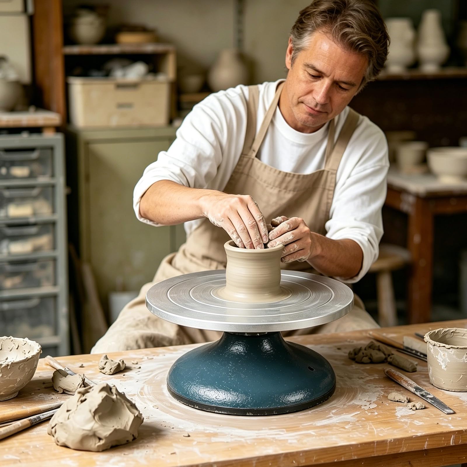 DBREAKS Tour de Potier de 30 cm de Diamètre, Tournette de Potier, Pivotant à 360 °, Plateau Tournant en Métallique, Tour de Poterie avec Roulements à Billes, pour Argile Sculpture Modélisme