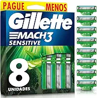 GILLETTE Mach3 Sensitive Carga para Aparelho de Barbear Reutilizável , 8 Refis com Aloe, Barbear Rente com Menos Irritação para Homens com Pele Sensível