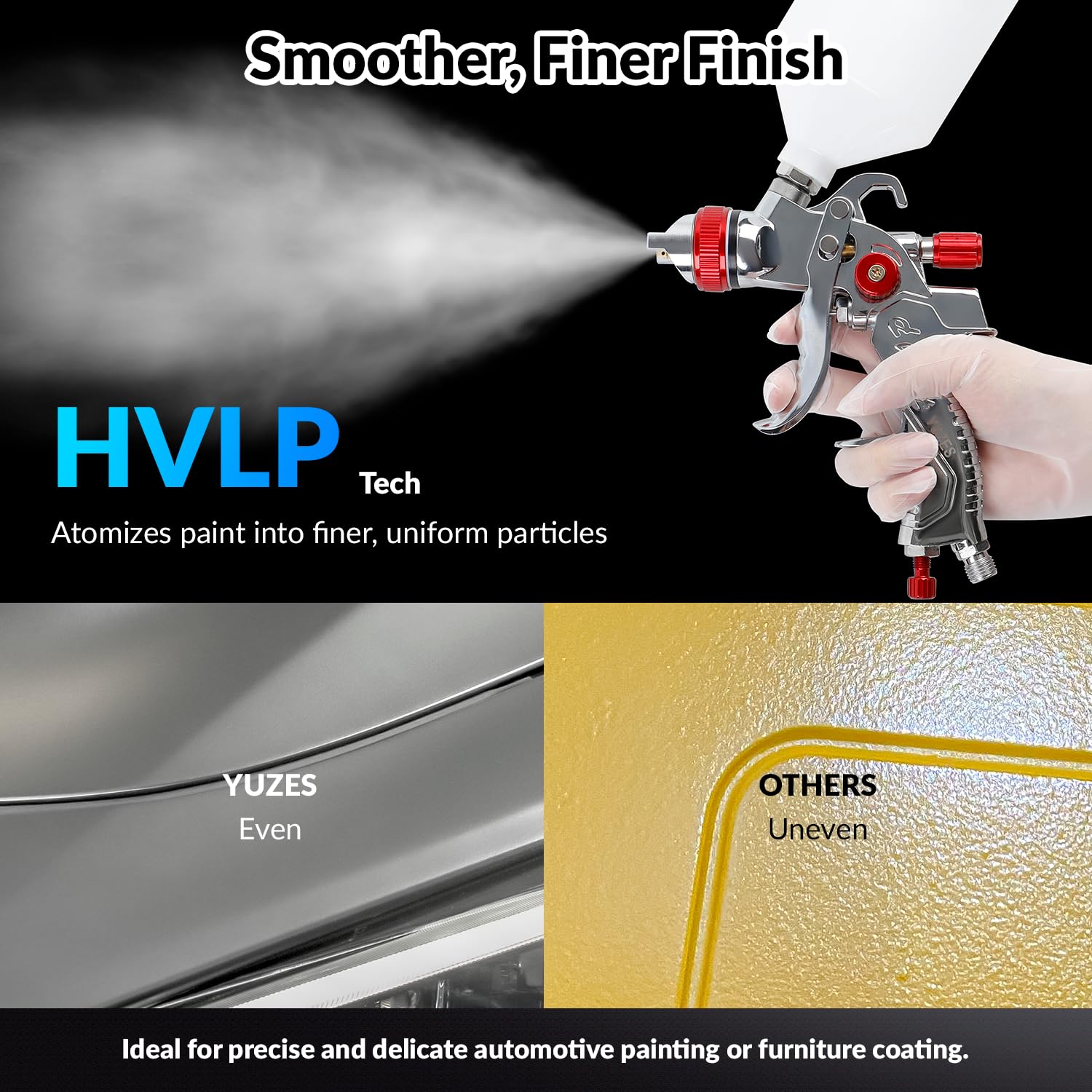 YUZES HVLP - Kit de Pistola de pulverización con Vasos de Pintura Desechables de 567 g, fácil de Usar, boquillas de 1,4/1,7/2,0 mm, Pistola de pulverización de Aire para Pintar Coches y Muebles