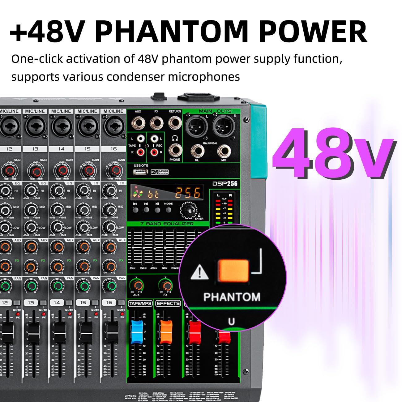 Depusheng PA16 Console de mixage audio professionnelle Console d'harmonie Interface système 16 canaux USB Bluetooth MP3 Entrée d'ordinateur Alimentation fantôme 48 V Effet de réverbération 99 intégré