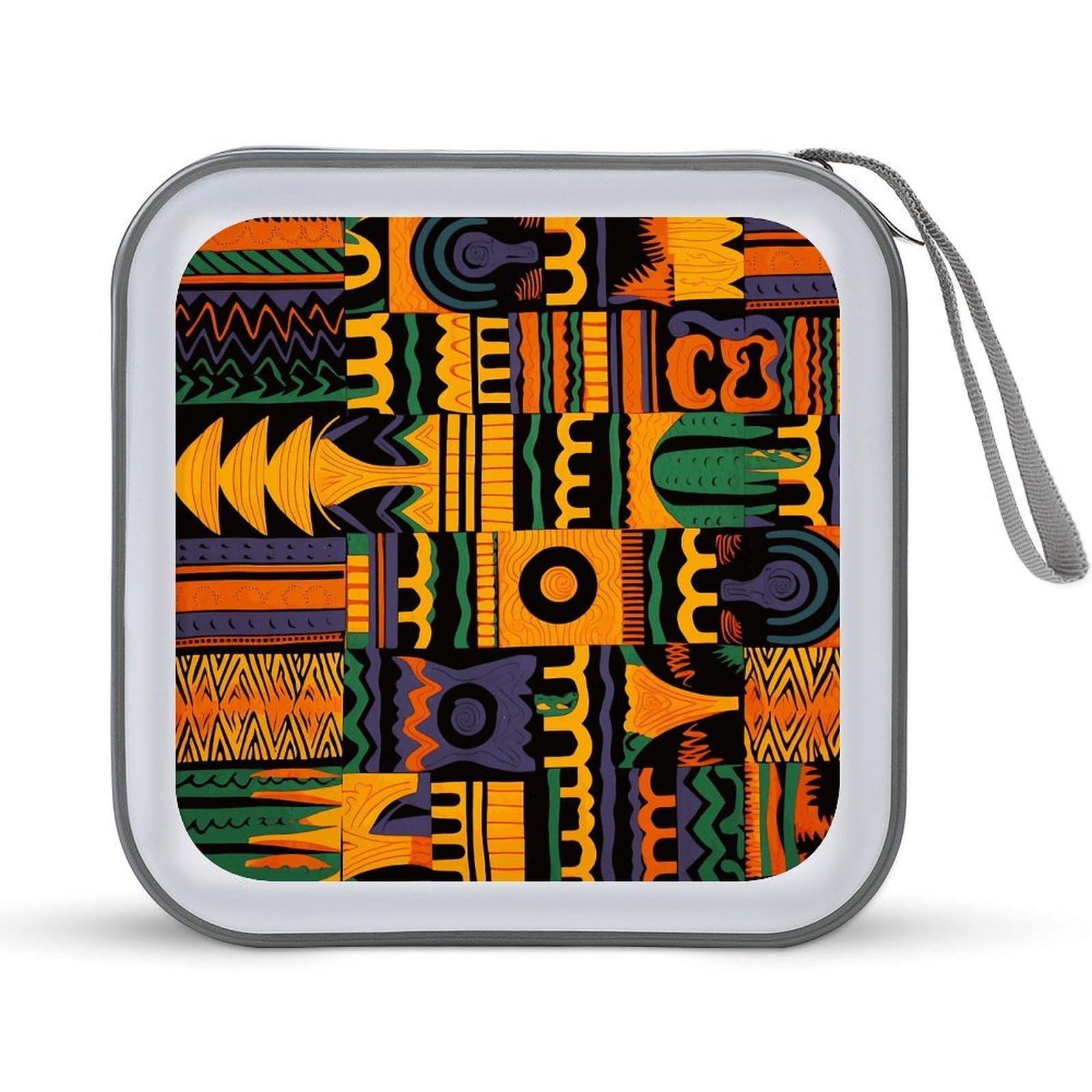 VstaDank African Ethnic Pattern1 CD Case with Hand Strap Lightweight DVD Wallet Holder 40 Capacity CD/DVD Case Wallet Protective CD Wallet CD/DVD Portable Storage Binder for Car Home Office