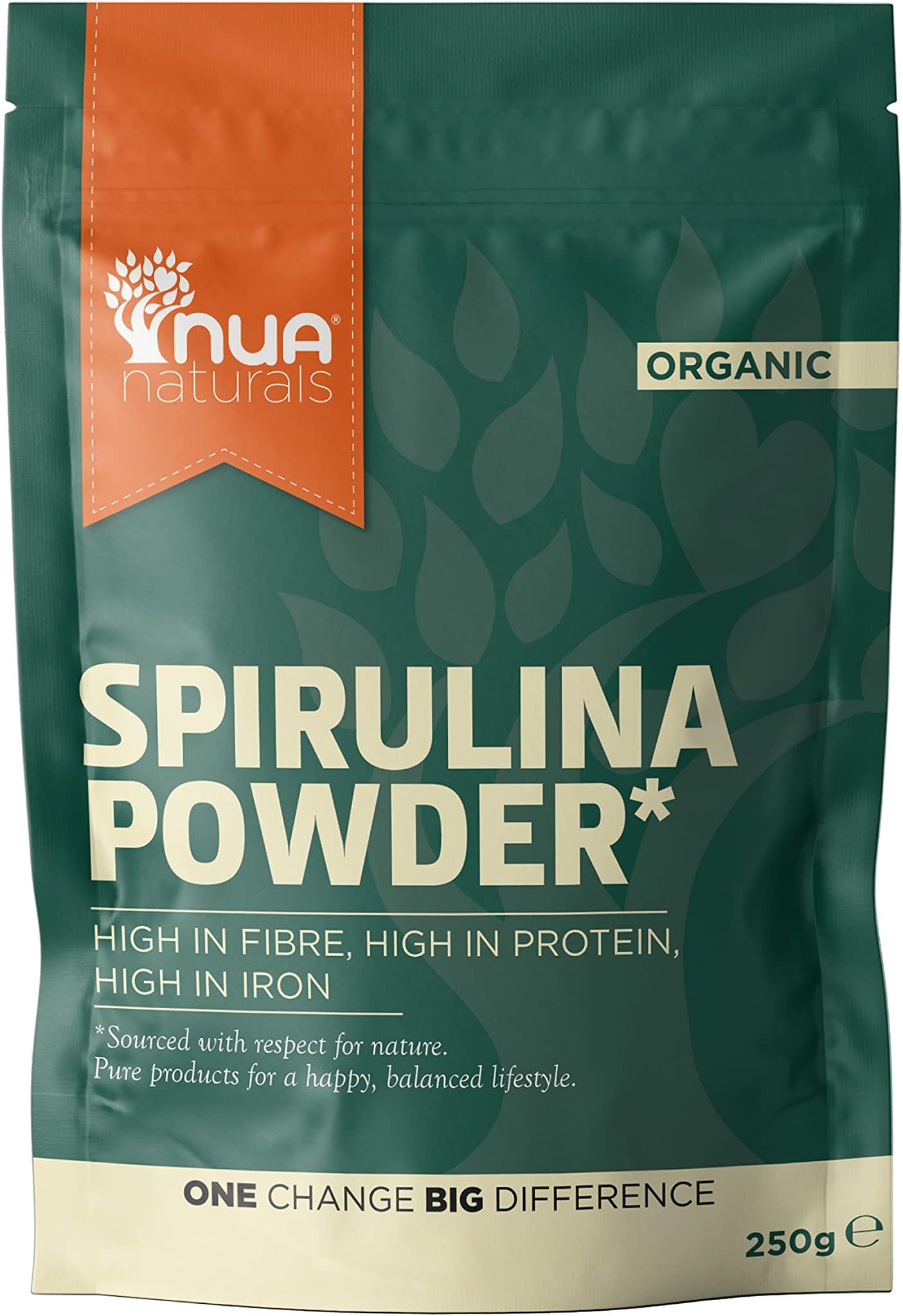 NUA Naturals Organic Spirulina Powder, 250g. Natural Source of Plant Based Protein, Fibre, Magnesium, Vitamin B12 and Iron