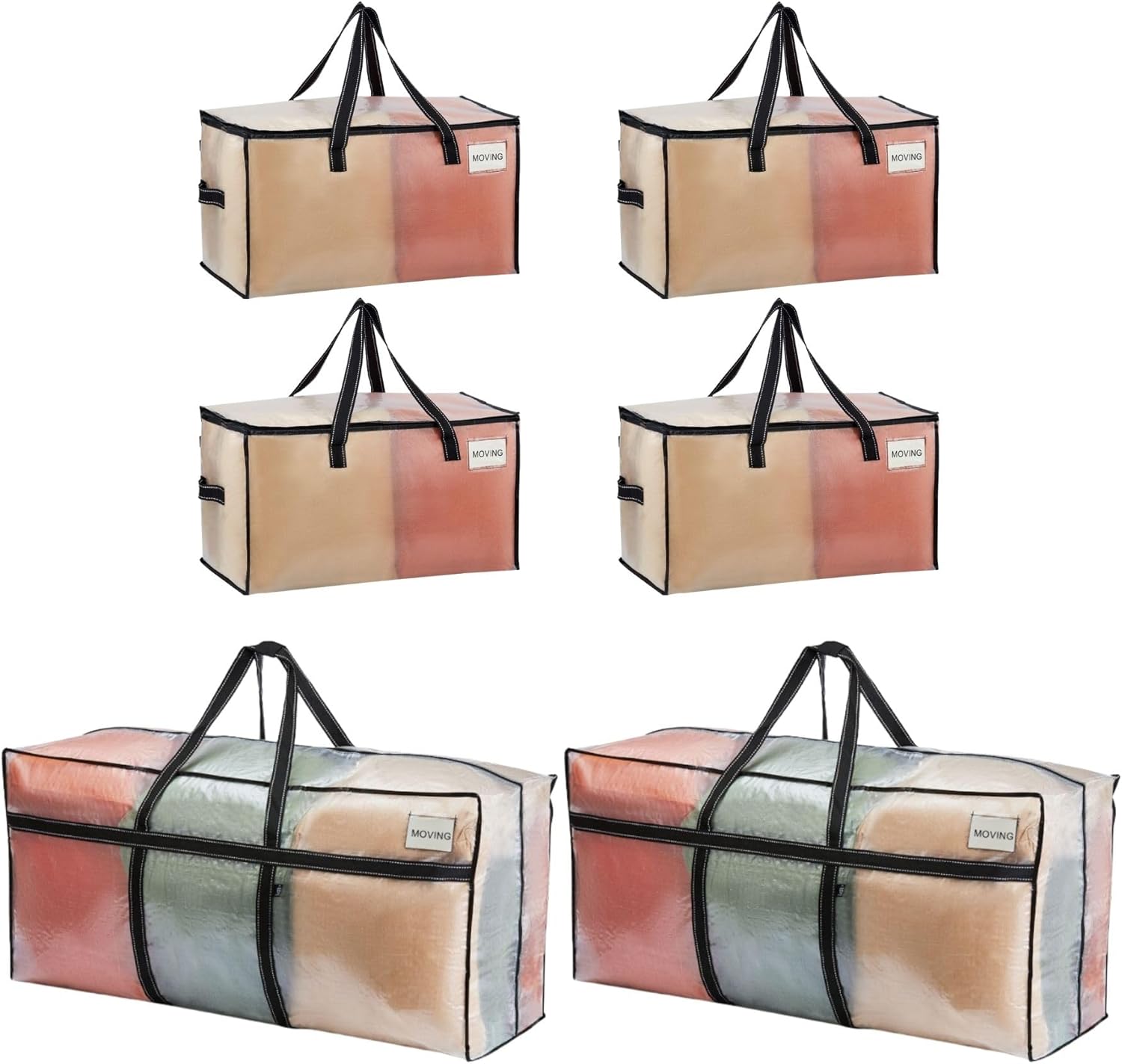 VENO 6 Pack Moving Bags (4 Clear Storage Bags with Window + 2 Extra Large Clear Bags)