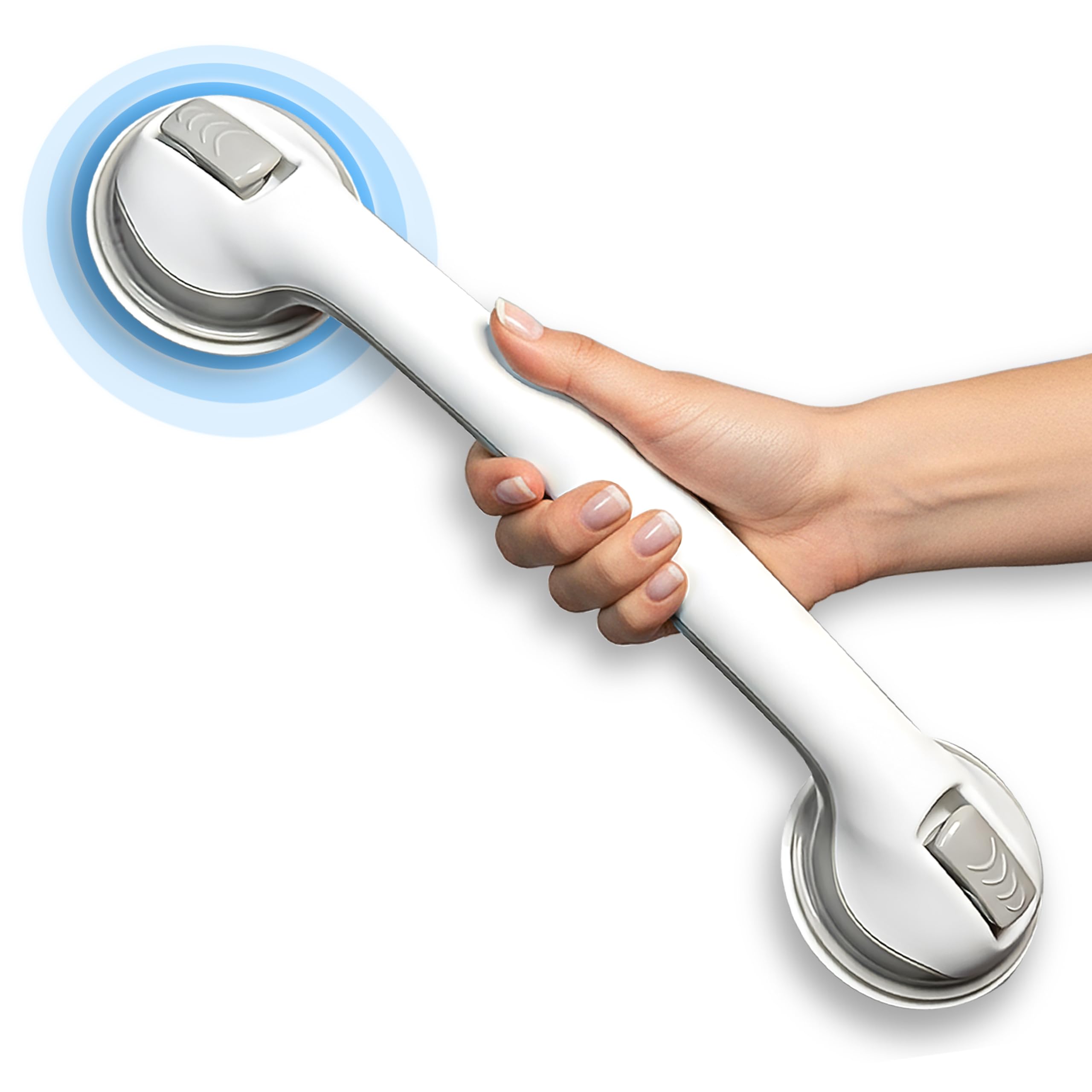 Changing Lifestyles Suction Cup Grab Bars For Bathtubs & Showers; Safety Bathroom Assist Handle, White & Grey, 16 Inches