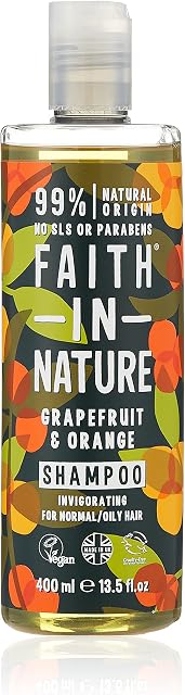 Faith In Nature Natural Grapefruit and Orange Shampoo, Invigorating, Vegan and Cruelty Free, No SLS or Parabens, For Normal to Oily Hair, 400 ml
