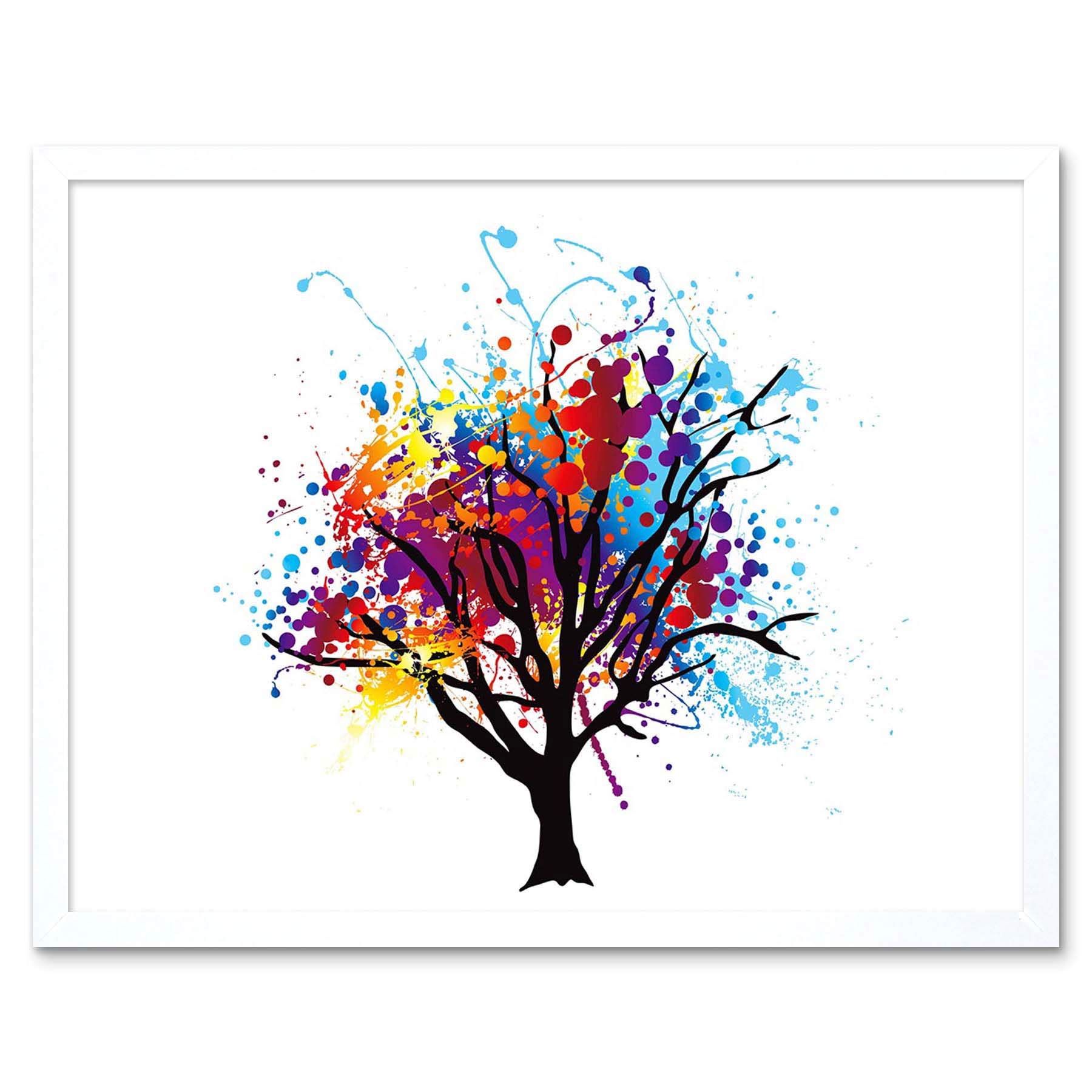 Wee Blue Coo Painting Illustration Abstract Colourful Tree Splash Art Print Framed Poster Wall Decor 12X16 Inch