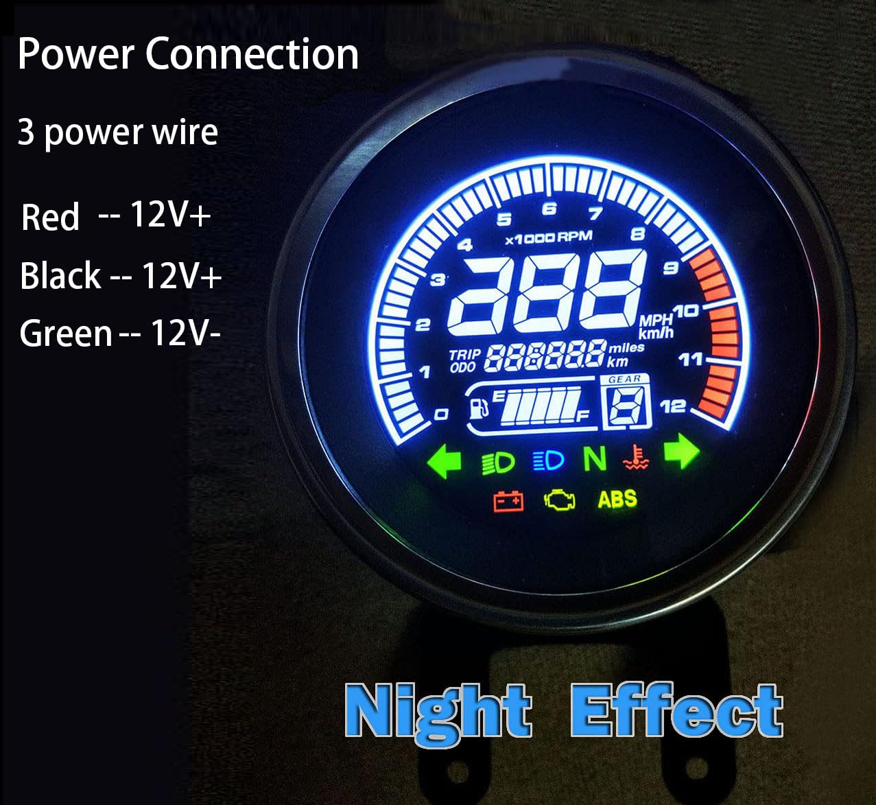 Real Color Digital Motorcycle Speedometer LED Universal Speedometer Odometer Gauge Water Temperature Gauge 299 Kph Mph with Bracket for Carburetor Motorcycle