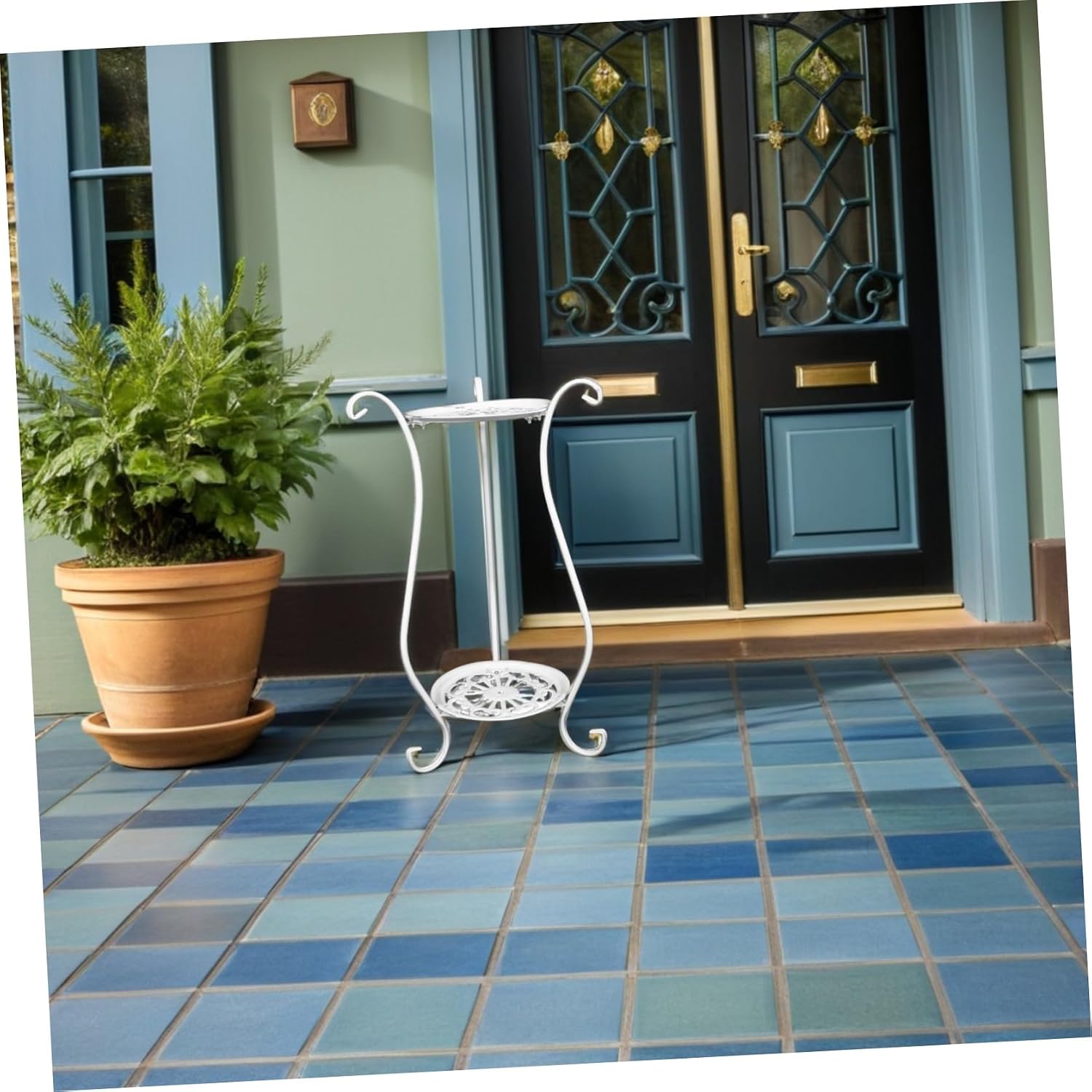 White 2 Tier Iron Birdbath Stand with Stable Construction and Weather Resistant Finish, round Metal Pedestal Bird Baths for Patio and Outdoor Use