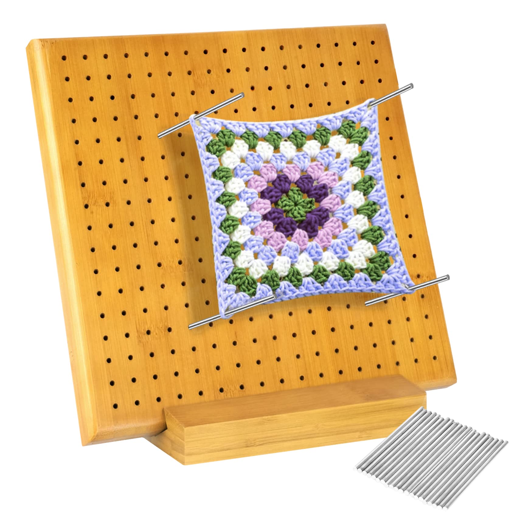 10 Inch Crochet Blocking Board,Granny Square Blocking Board for Knitting Crochet,Crochet Square Blocking Board with 20 Stainless Steel Rod Pins,Gift for Mothers, Grandmothers