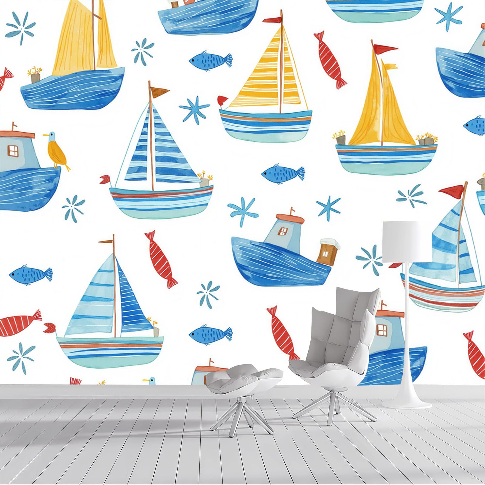 Papier peint panoramique océan 250x175cm en soie poster grand format pour chambre enfant dessin animé