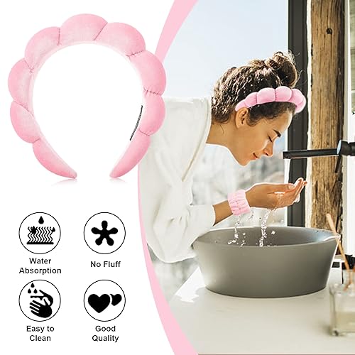 Miniatura 5 de Diadema de esponja para spa, muñequera, banda elástica para lavado de cara, banda para el pelo de burbujas de spa, toalla de lavado, muñequeras para