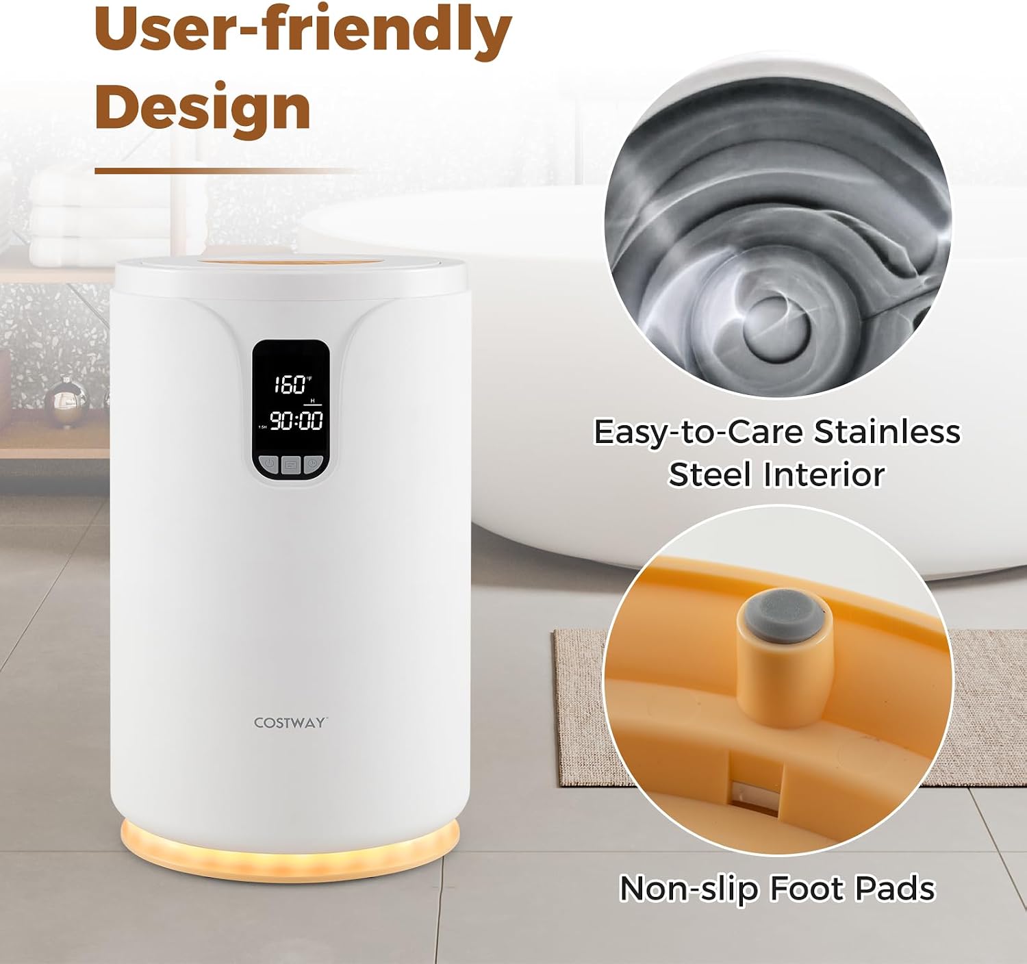 COSTWAY 20L Towel Warmer Bucket, Blanket Warmer with RGB Light, 30/60/90 Min, 0.5-24H Adjustable Delay Timer, Updated Towel Heater for Spa, Fits up to Two 45” x 70” Oversized Towels, Bathrobes