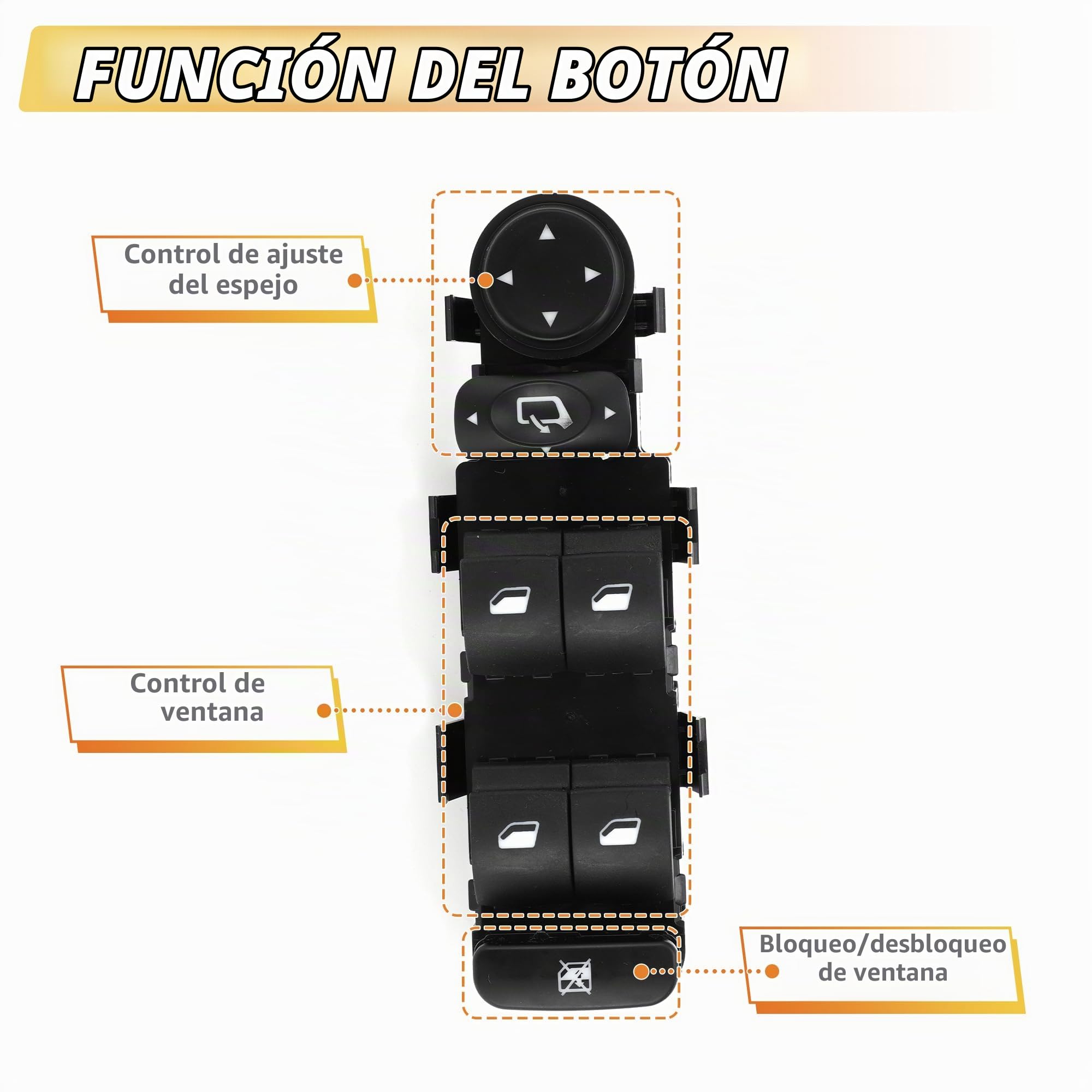 A ABSOPRO Interruptor De Ventana Eléctrica Para Citroen C5 01-08 1Pc | Delantero Izquierdo Conductor, Número Oe 6554Hq, Para Citroen C8 2002-2008, Para Peugeot 807 2002-2008, 9 Pines
