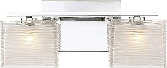 Quoizel Westcap Modern Vanity Lights, 2-Light, 15 Inch Polished Chrome Bathroom Lighting Fixtures Over Mirror, Sandblasted Glass, G9 Bulb, Transitional Wall Light for Bathrooms, Kitchen or Hallway