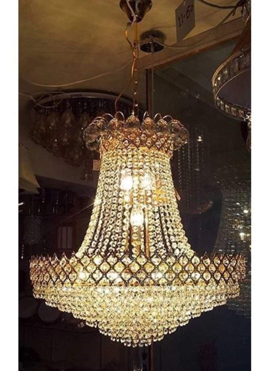 Muizz Crystal Gold Chandelier 14 mm | Decorative Antique Design Crystal Hanging Light Chandelier