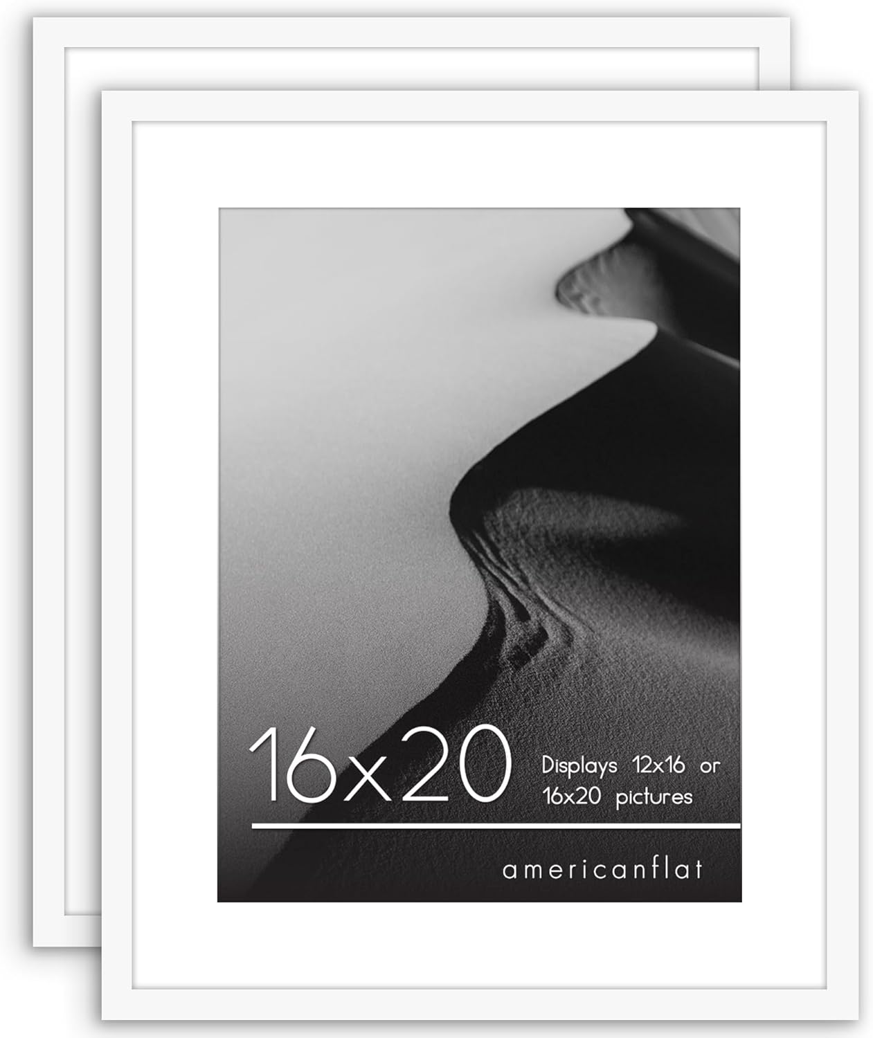 Americanflat 16x20 Picture Frame with Polished Plexiglass - Set of 2 - Use as 12x16 Frame with Mat or 16x20 Frame Without Mat - Galleria Collection - Gallery Wall Frame Set for Wall Display - White White 16x20 -Use 12x16 Picture For Mat