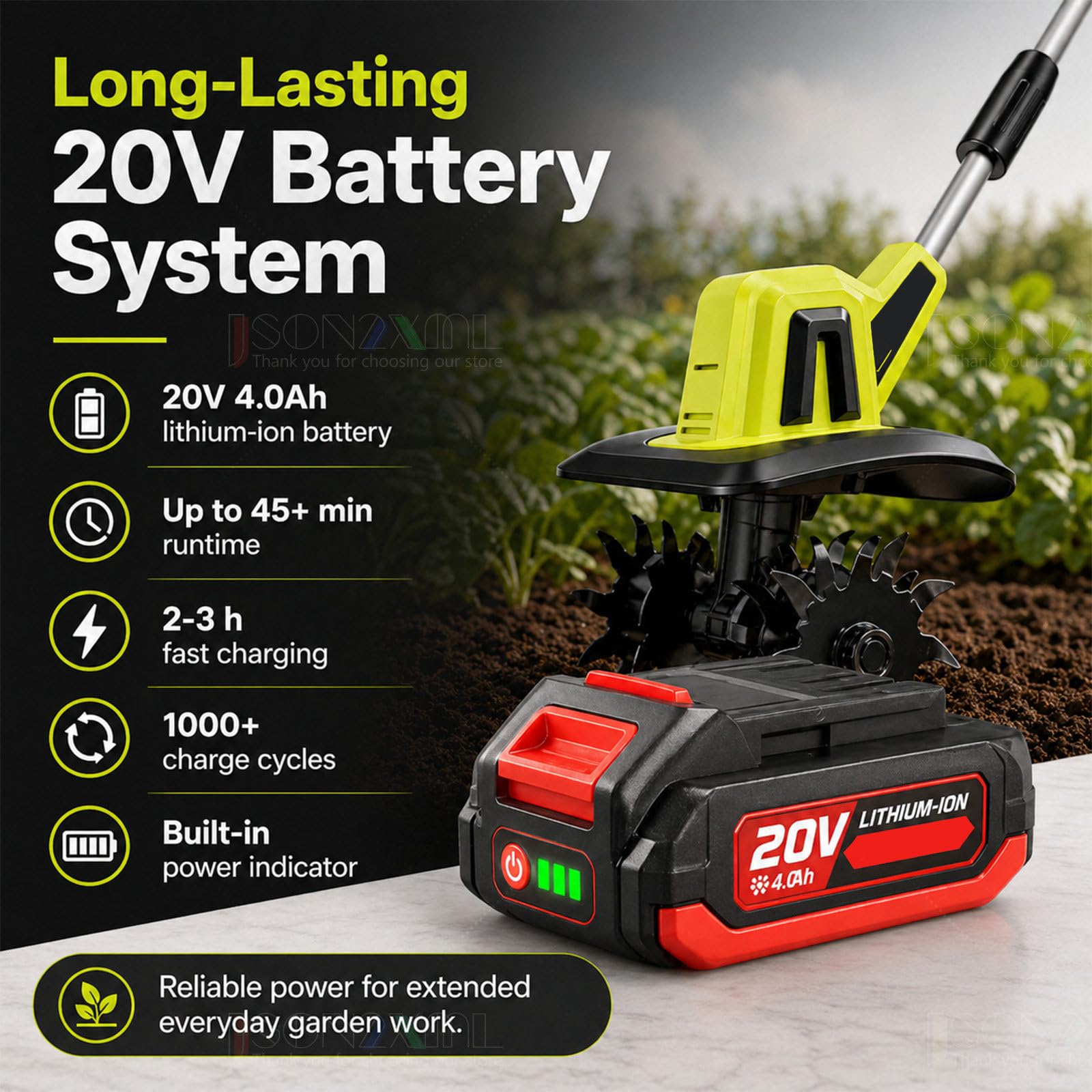 Cultivador Y Motoazada Eléctrica Inalámbrica para Jardín, con Batería Recargable 4.0 Ah Y Área De Trabajo De 9.84" De Ancho × 8.66" Profundidad; Motoazada Manual Ideal para Huertos 1battery