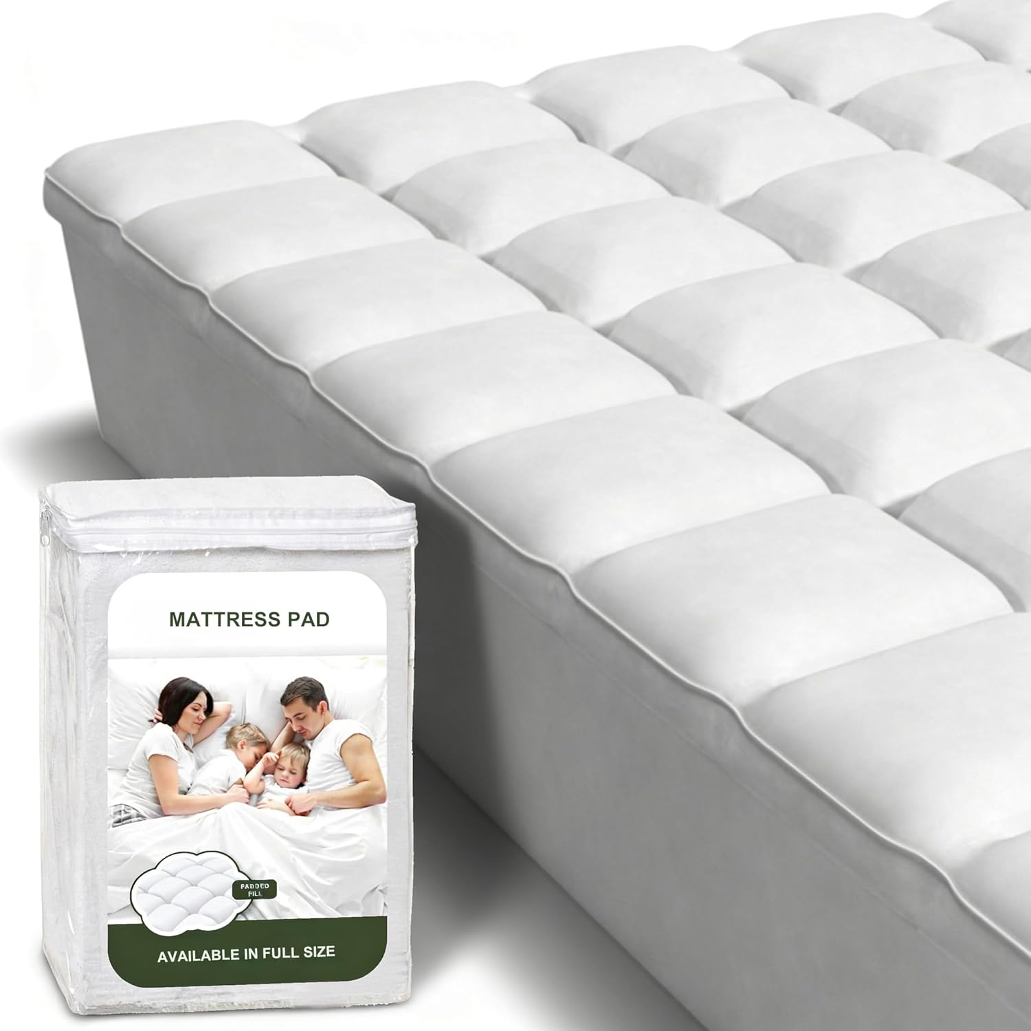 Full Size Mattress Pad & Protector, Up to 18" Deep Extra Padded Quilted Pillow Top Mattress Cover, Cotton Top, Plush Fitted Mattress Topper with Deep Pockets