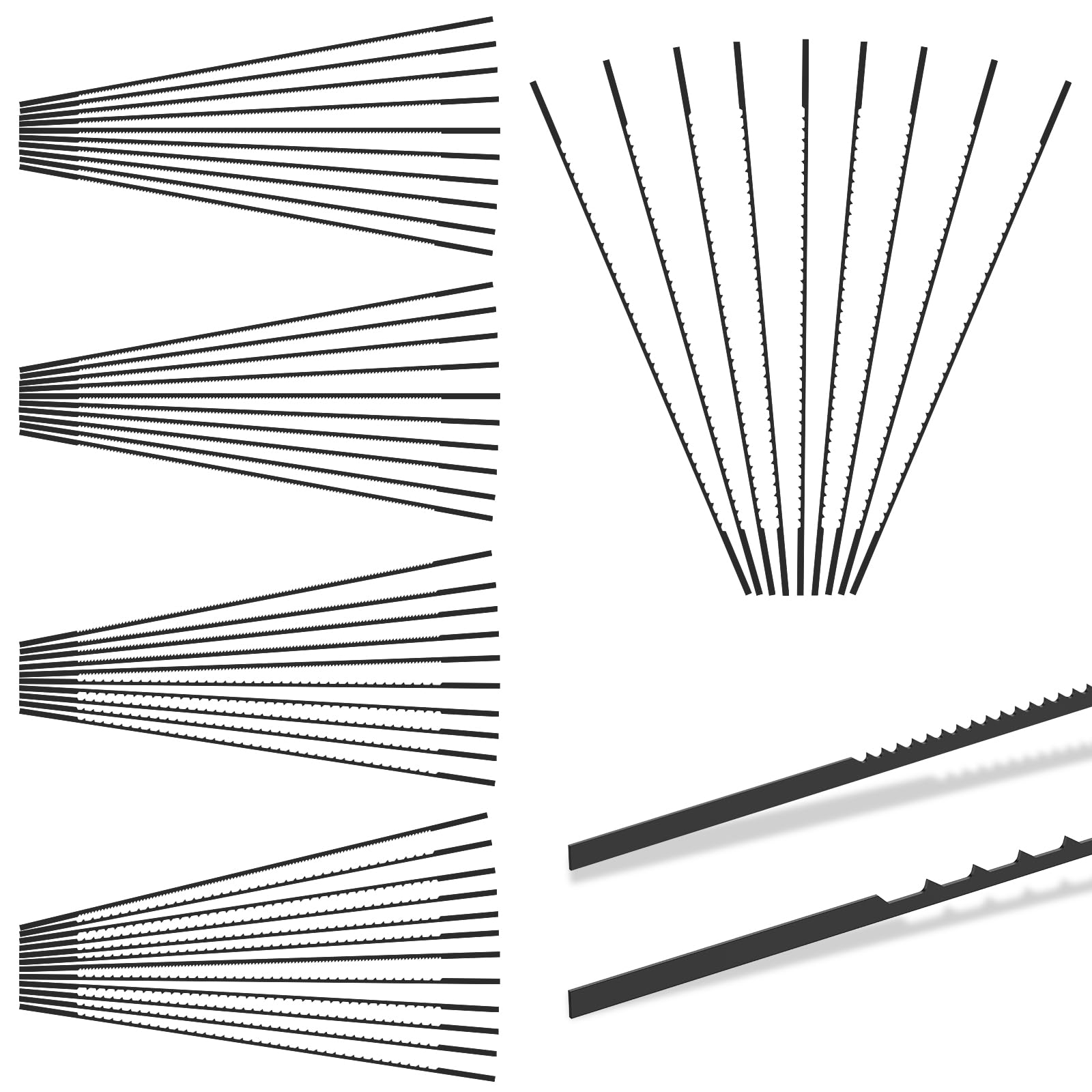 Foppla 50 Pack 5 Inch Scroll Saw Blades, Pinless Plain End High Carbon Steel, 10 TPI 28 TPI Assortment, Multi-Directional Tooth for Electric Scroll Saws, Woodworking, Wood Plastic Metal Cutting