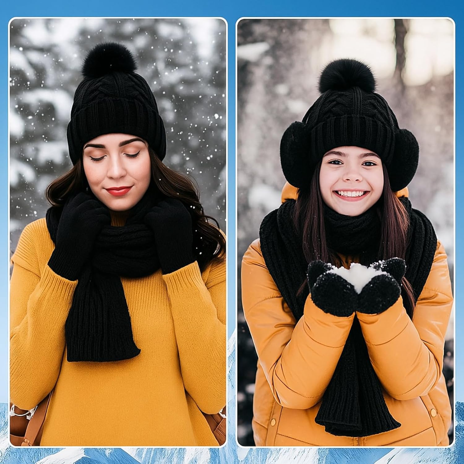 Geyoga 6 Pcs Winter Warm Set for Women Warm Beanies Hats Touchscreen Gloves Long Scarf Ear Muffs Socks Winter Gifts for Women - Image 6