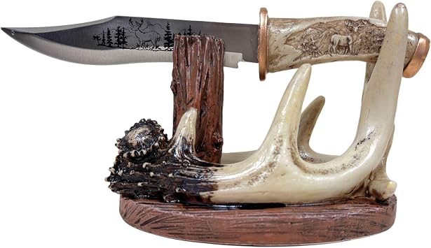 BestGiftEver Carved Handle Decorative Deer Buck Blade Knife