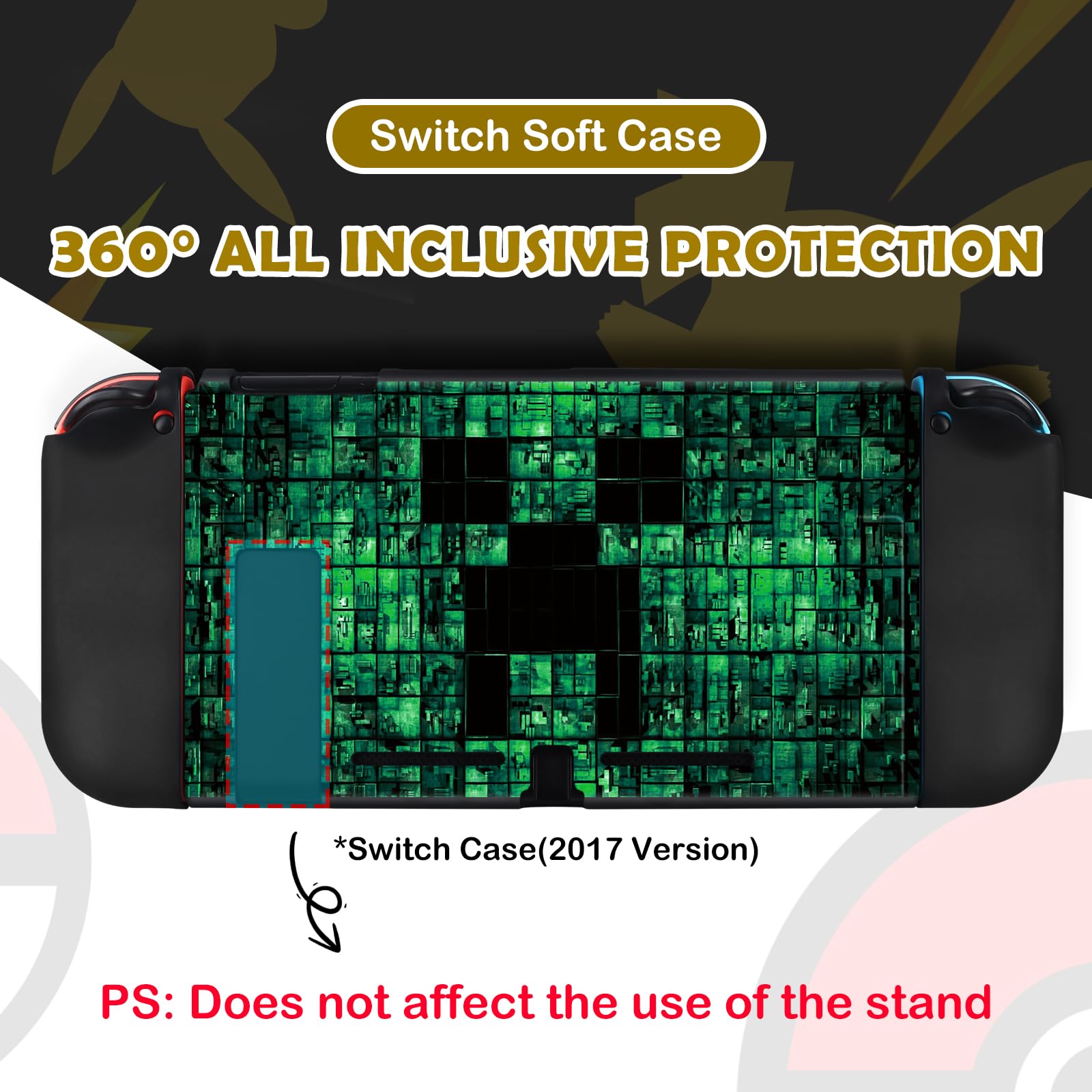 DLseego Coque pour Switch,Mince Souple Dockable Switch Coque de Protection Résistant aux Rayures Cover de Protection en TPU avec 2 JoyCon Cover et 4 Capuchons de Poignée de Joystick-Vert Switch