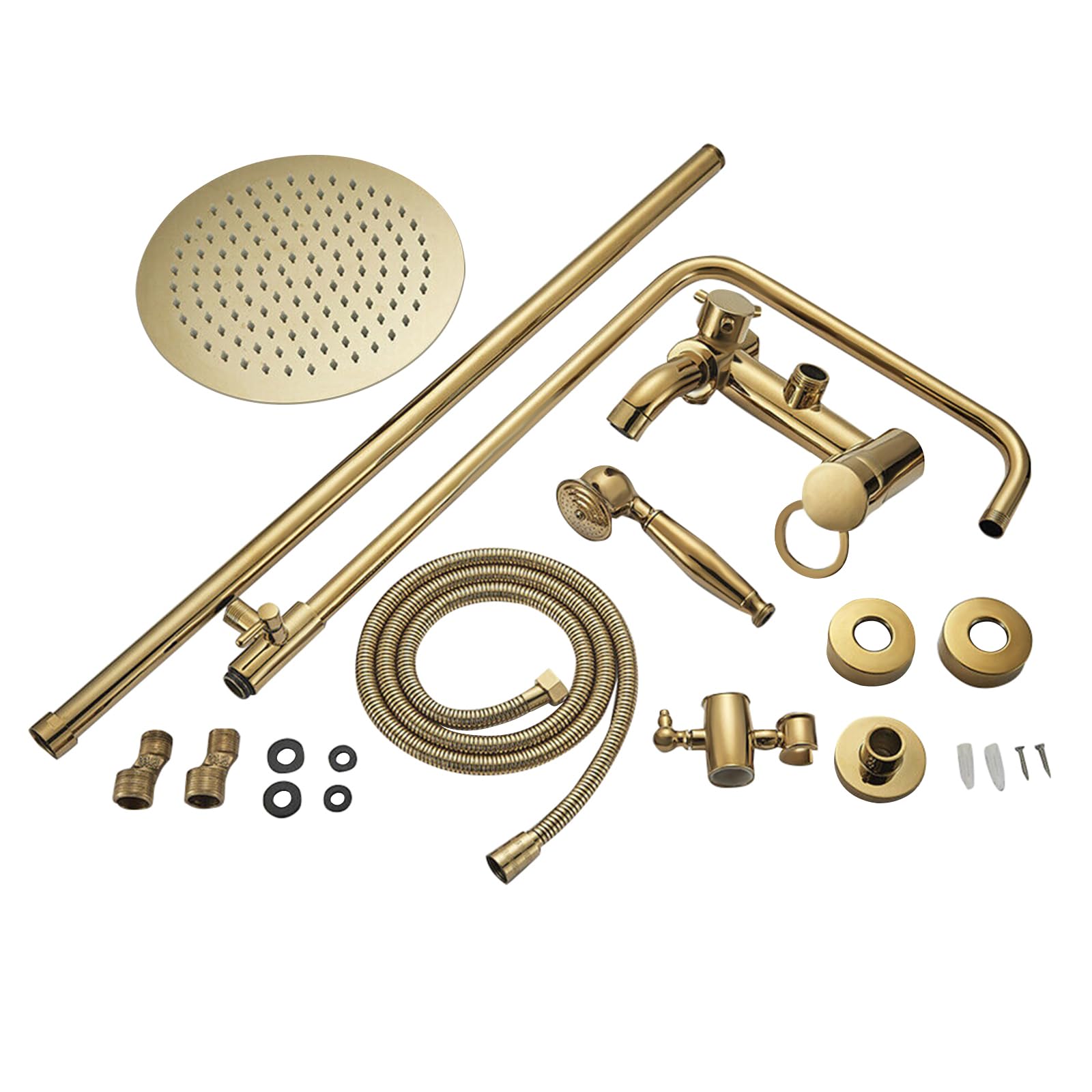 Duschsystem, 20cm Duschzubehör Duschset Handbrause aus Edelstahl Kopfbrause Wandmontage höhenverstellbar Badarmatur golden