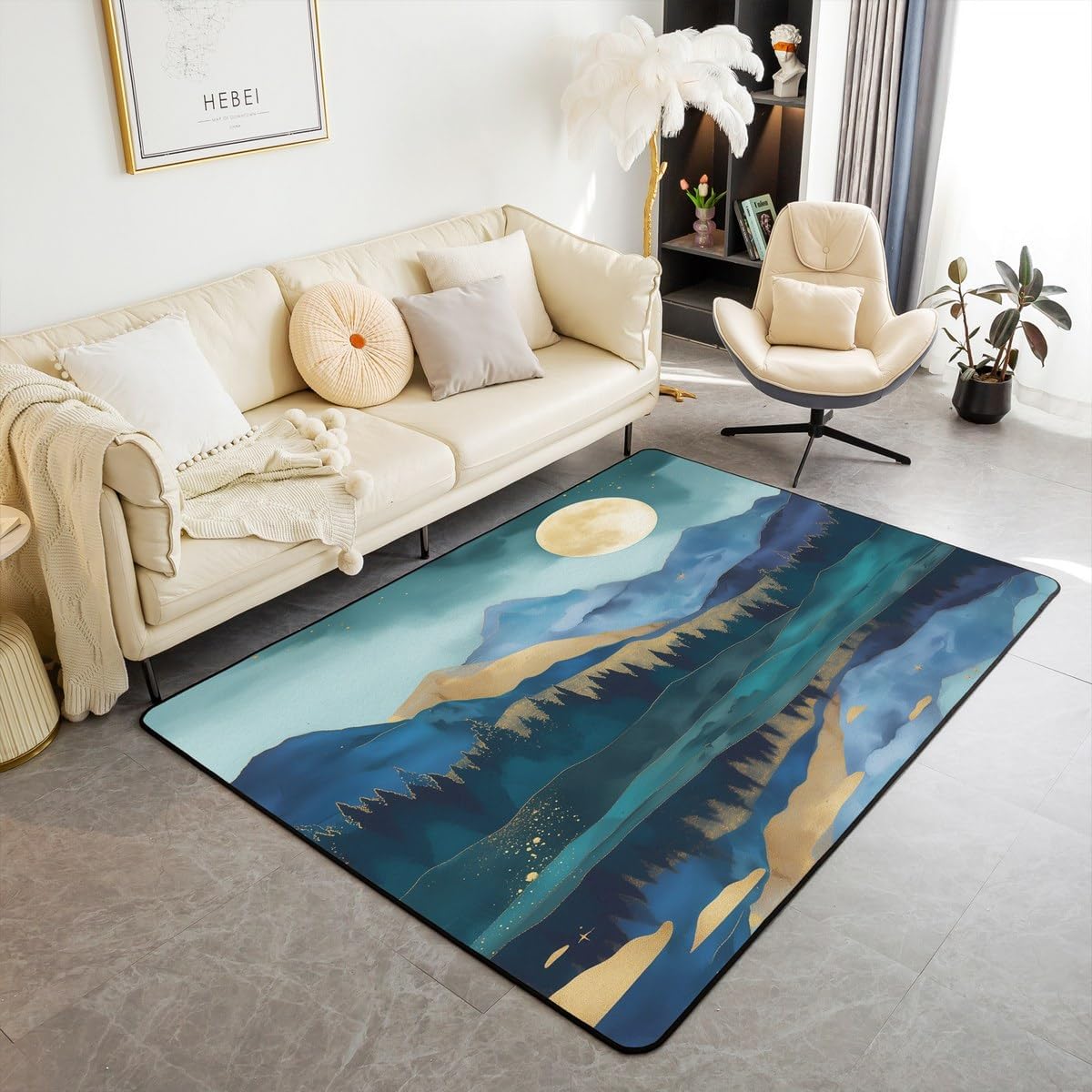 Shark Area Rugs 3x5, 3D Shark Decorative Rug, Ocean Wave Carpet Mat for Kids Boys Bedroom Bedside Sea Animals Accent Rug Set Ocean Sea Wave Living Room Rugs Blue White,Non Slip Washable