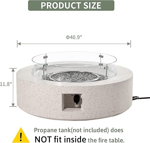 Miniatura 10 de COSIEST Mesa de centro para fogata de propano para exteriores con base redonda gris de 40.5 pulgadas, quemador de acero inoxidable de 50.000 BTU,