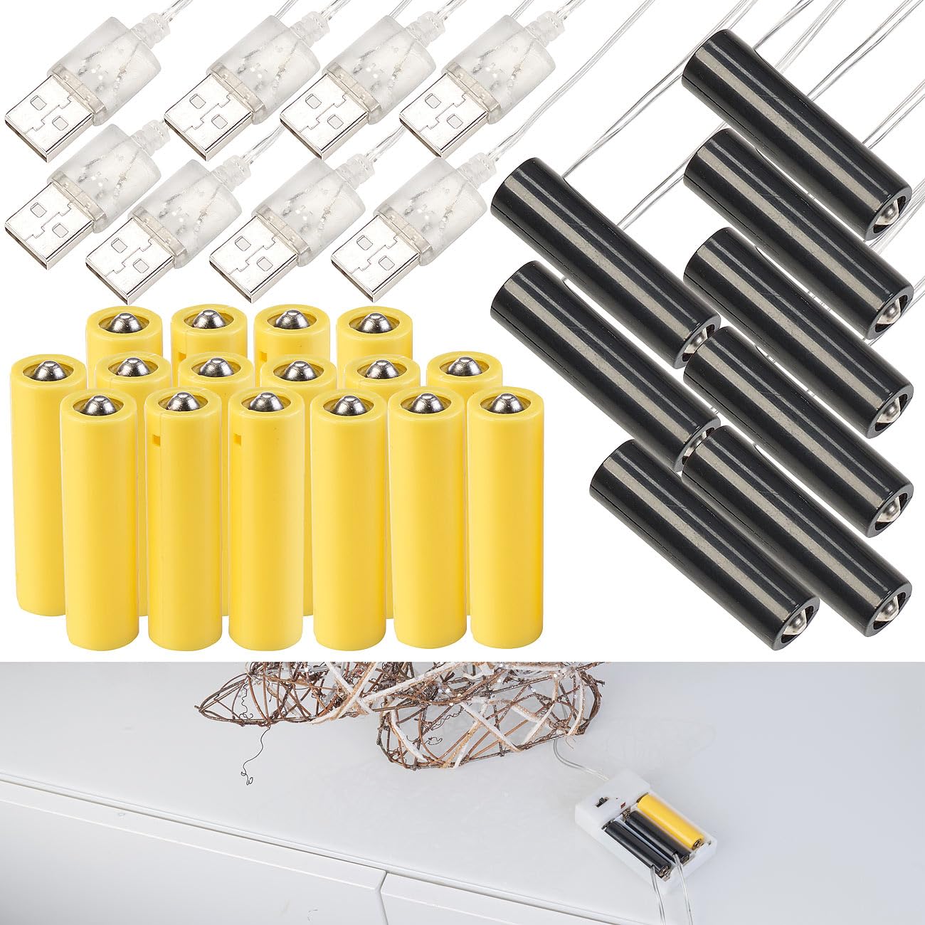 revolt AA-Stromadapter: 8er-Set Universal-USB-Batterie-Adapter, ersetzt 24 AA-Batterien (Batterie-Fach-Netzteil, Batteriegerät-Netzteil, Akku Ladegerät)