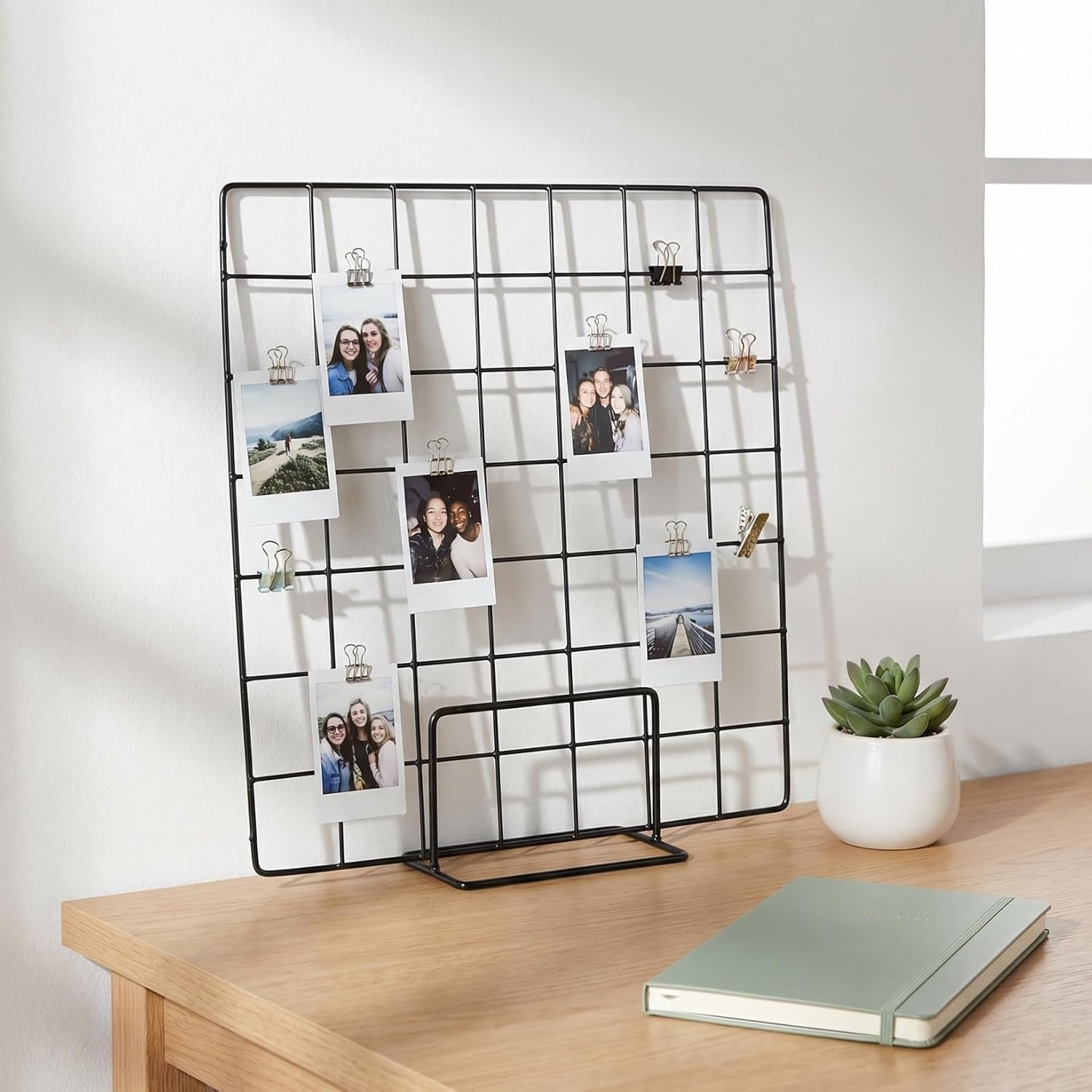 Solustre Grid Display Rack with Base 13.77In Adjustable Iron Countertop Display Stand Shelf for Artwork Photos Accessories Retail Booth