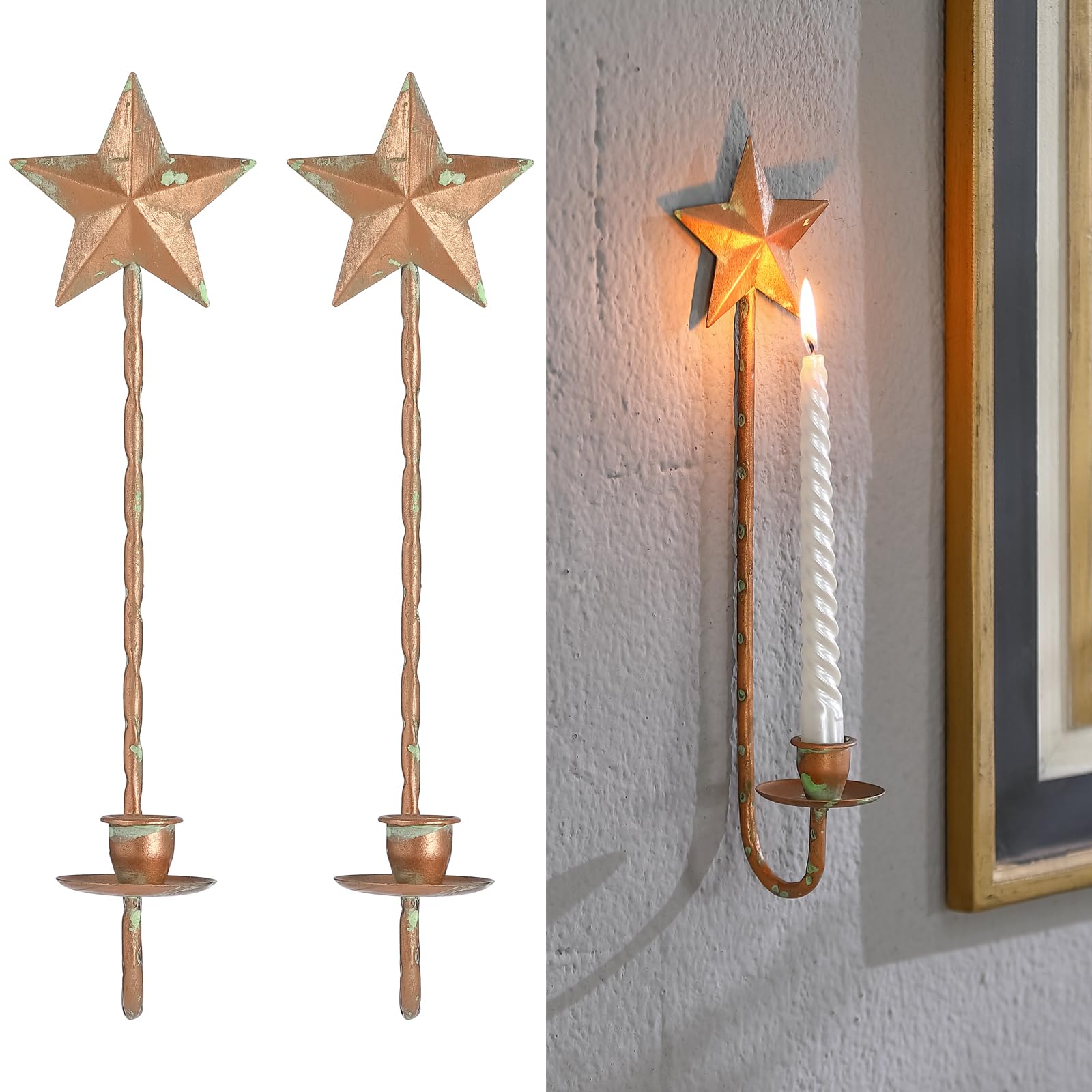 Metal Candle Sconces Wall Decor Set of 2, Modern Gold Candle Holders, Candlestick Holders Hanging for Living Room, Dining Room, Fireplace, Farmhouse, Wedding